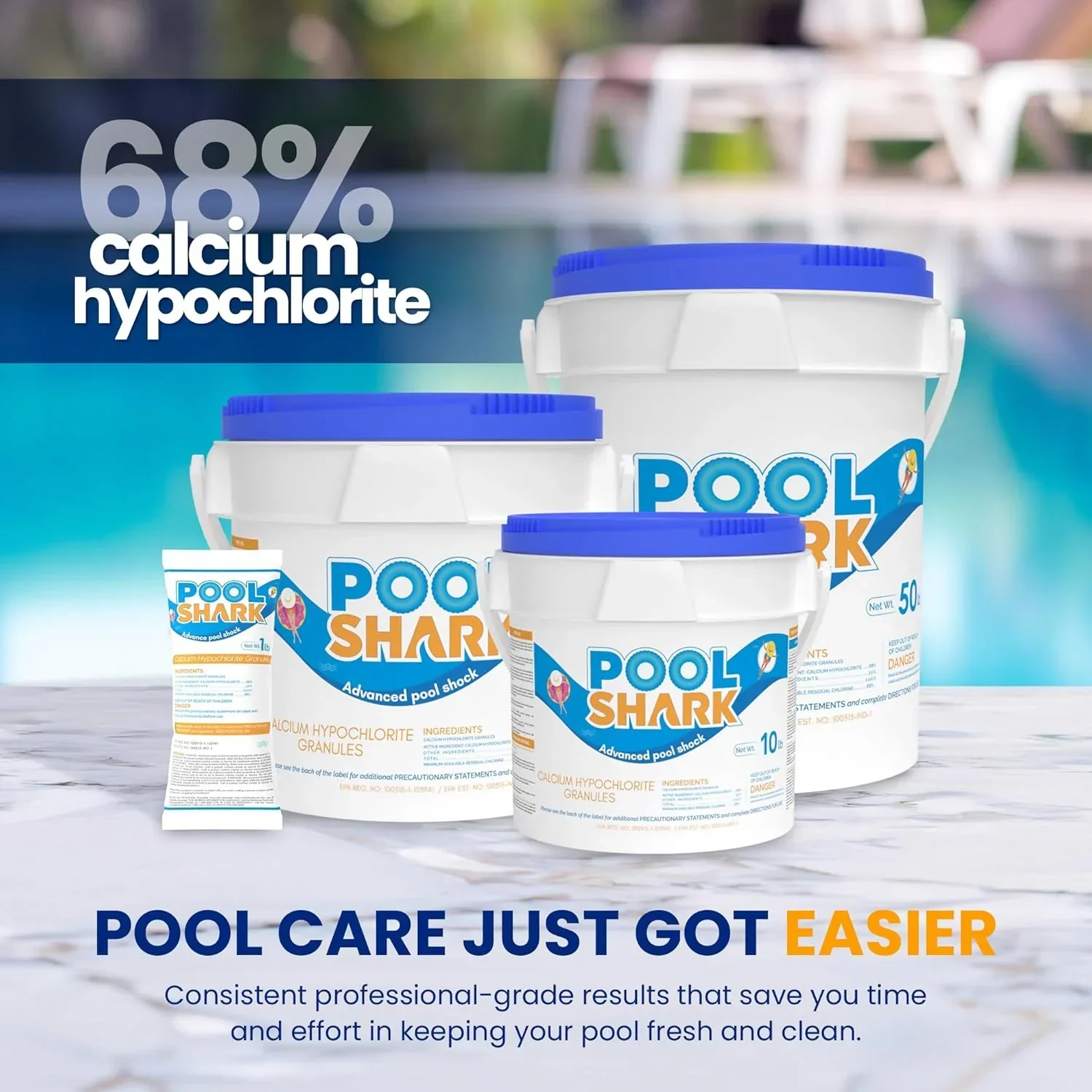 POOL SHARK Calcium Hypochlorite Pool Shock Chlorine Granules, 68%, 50 lbs - CH50 - Image 8 POOL SHARK Calcium Hypochlorite Pool Shock Chlorine Granules, 68%, 50 lbs - CH50 - Image 8
