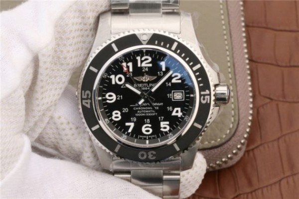 Replica Breitling SuperOcean  II 44mm GF Black Dial SS Bracelet A2824 - Top club