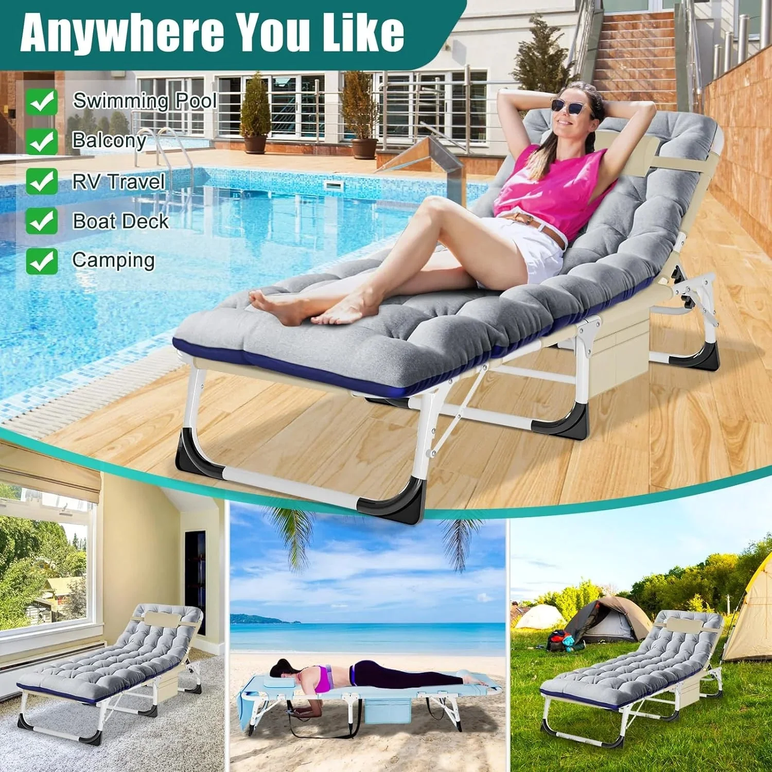 Slsy 5-Position Adjustable Folding Lounge Chair And Cot - 75.2" x 25.6" x 11.8" - Image 105 Slsy 5-Position Adjustable Folding Lounge Chair And Cot - 75.2" x 25.6" x 11.8" - Image 105