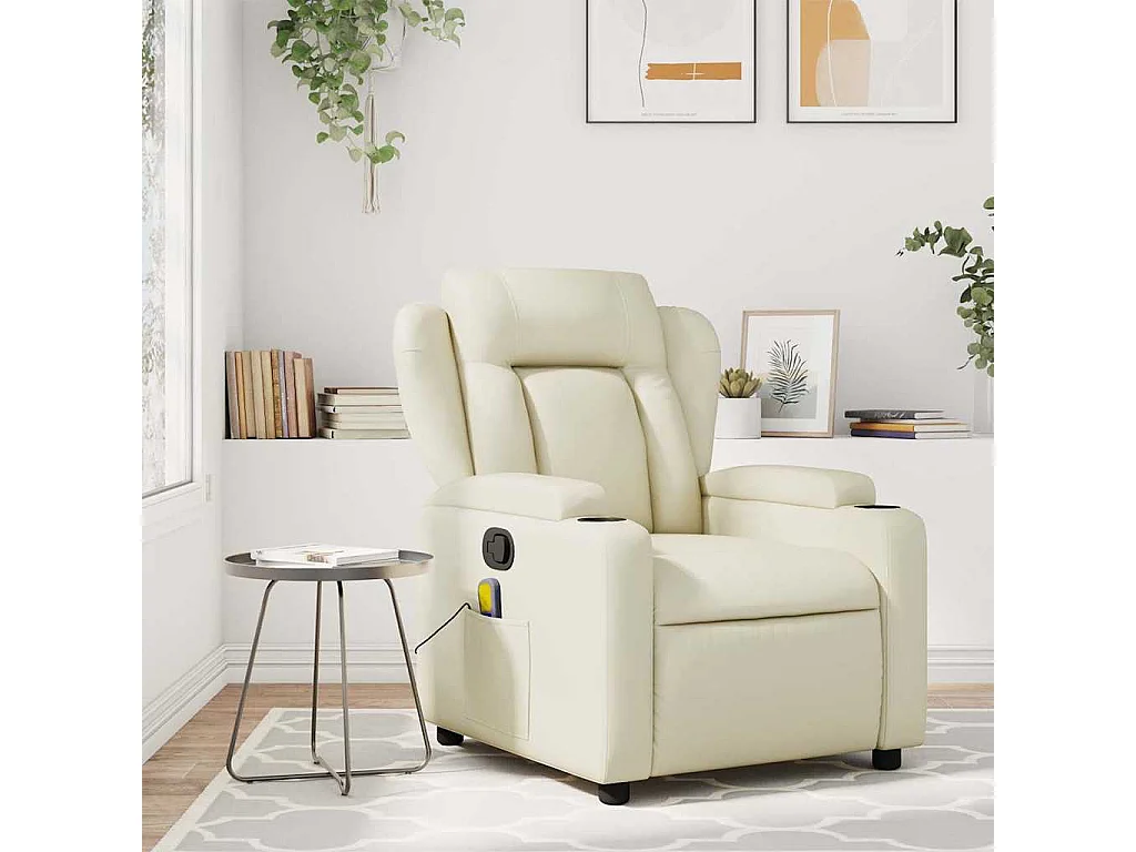 Fauteuil inclinable-Chaise de relax-Fauteuil de Massage crème similicuir SHL2273