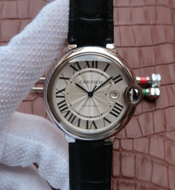 Replica Cartier JF Ballon Bleu 42mm White Textured Dial Black Leather Strap MIYOTA9015 - Top club