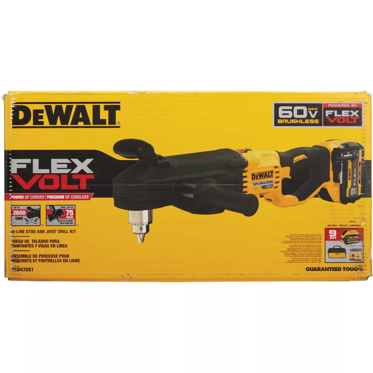 DEWALT FLEXVOLT 60V MAX Brushless 1/2 In. In-Line Stud & Joist Cordless Drill Kit with E-CLUTCH System with FLEXVOLT 9.0 Ah Battery & Charger