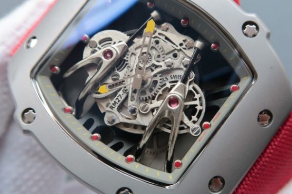 Replica Richard Mille RM027 SS Skeleton Dial Gray Inner Bezel Red Nylon Strap 6T51 - Elite Watch Atelier