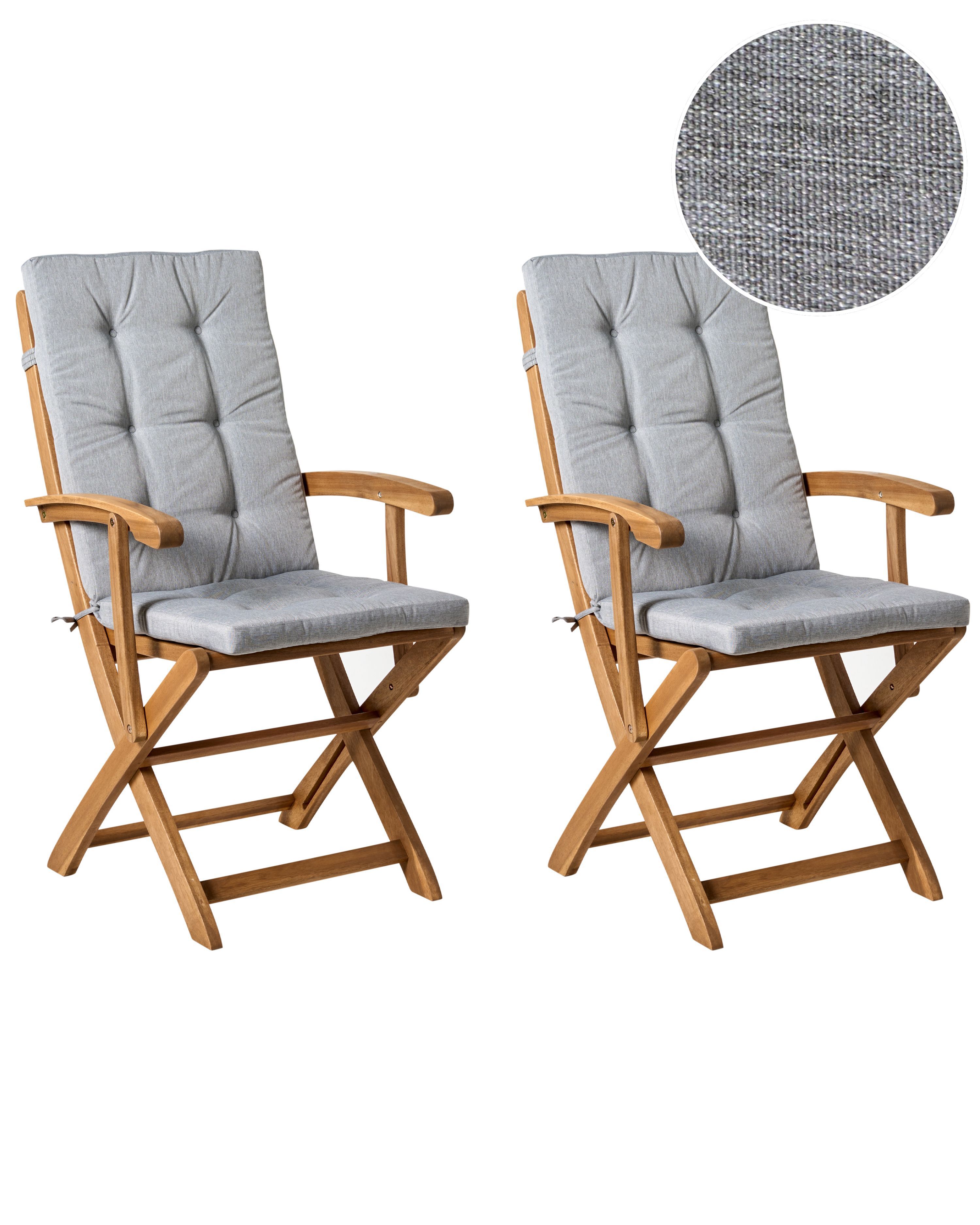 Set of 2 Garden Chairs with Cushions MAUI PREMIUM Acacia Wood Grey Melange