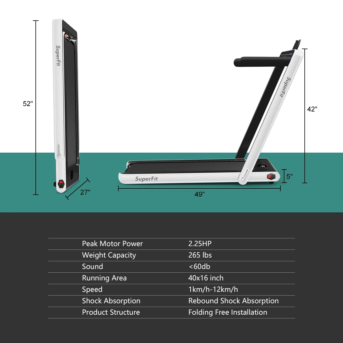 Gymax 2 in 1 Folding Treadmill 2.25HP Running Machine w/ Dual Display APP Control Black - Image 33