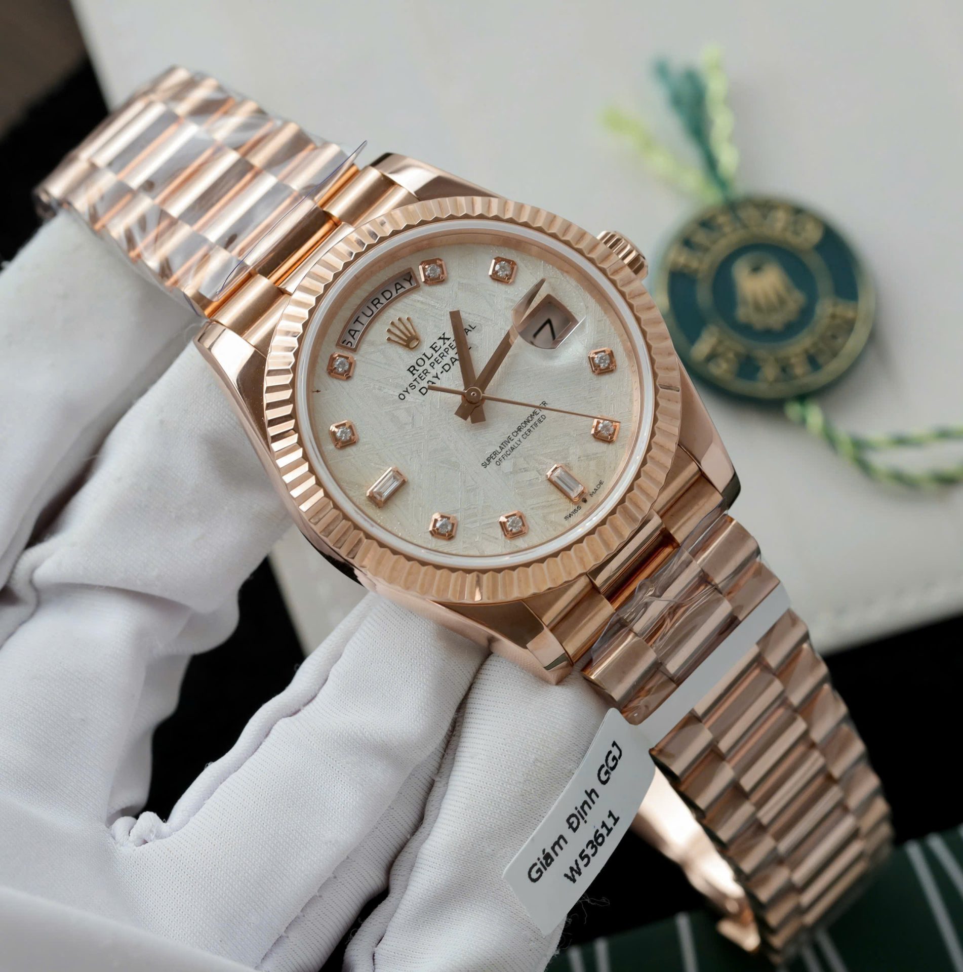 Rolex Day-Date Custom Rose Gold Wrapped + Dial Moissanite Diamonds 40mm - Top club