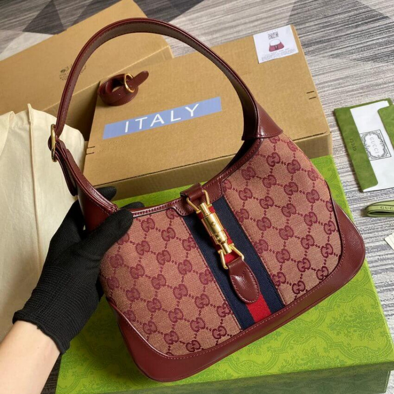 Replica Gucci Jackie 1961 Small Shoulder Bag 636706 In Burgundy Gg Canvas1:1High-quality replica