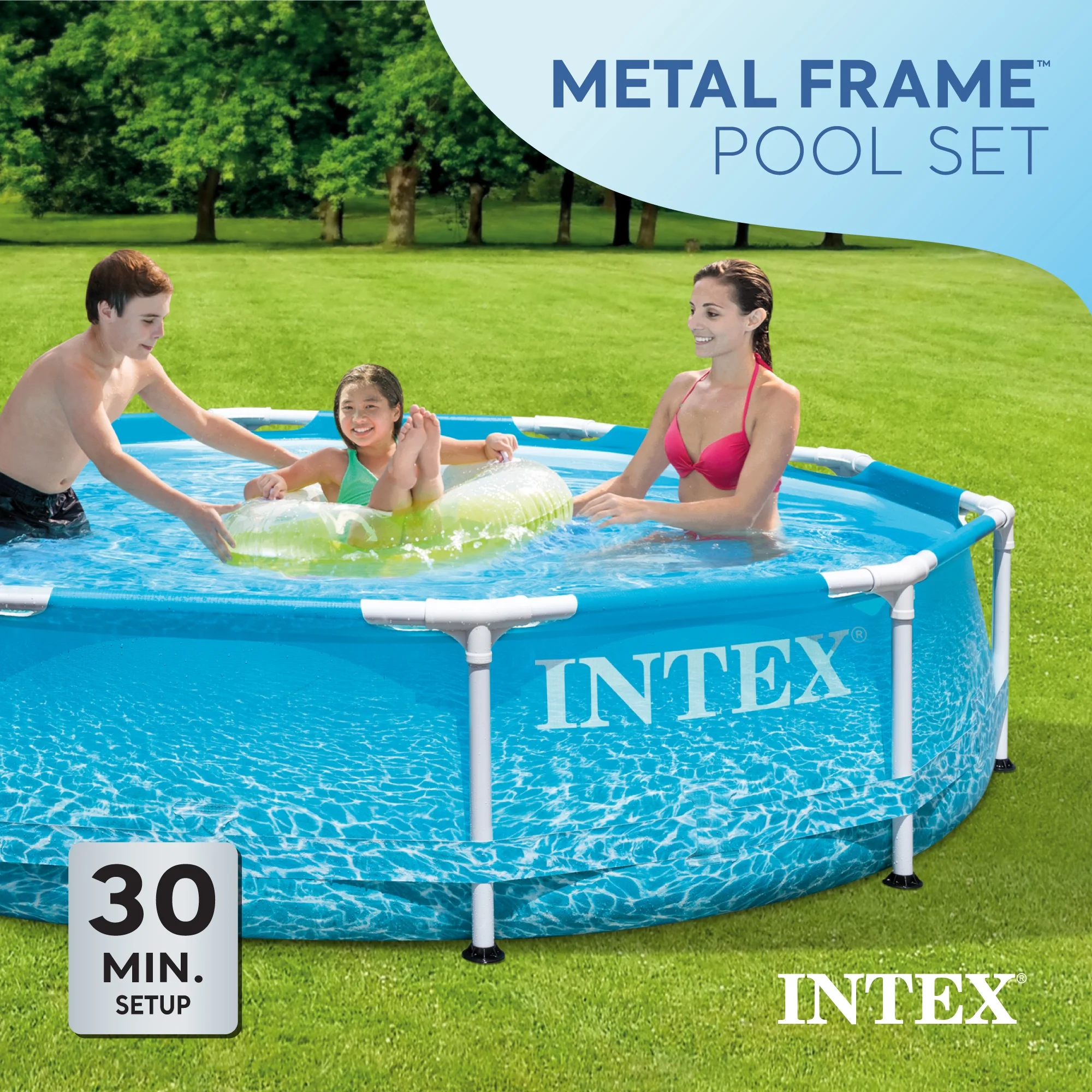 INTEX Round Metal Frame 10ft x 30in Above Ground Swimming Pool Set, Blue - Image 4