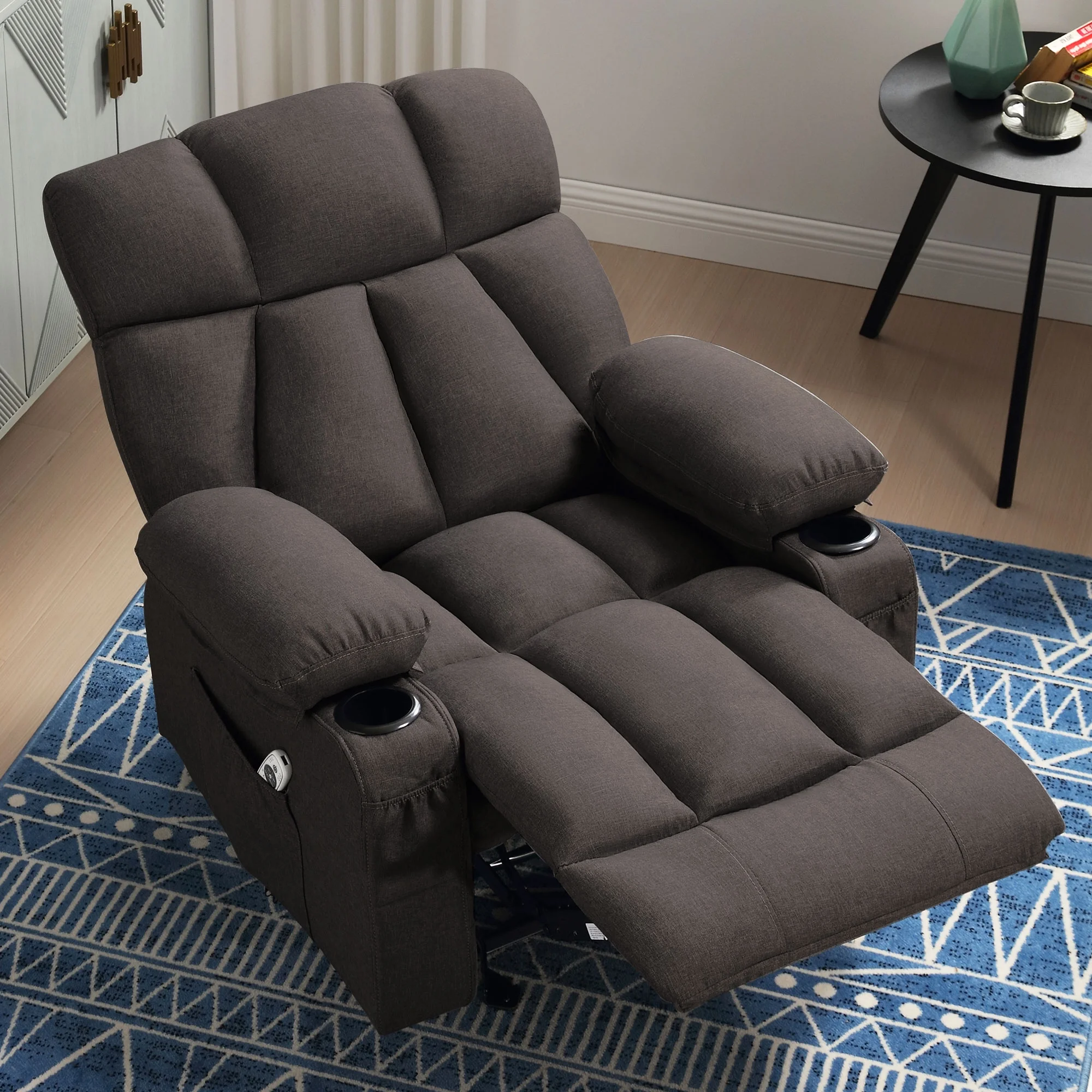 JONPONY Manual Recliner Chair with Heat Therapy and Massage Function, Heavy Duty Reclining Mechanism Massage Chair, Elderly Single Rocker Sofa with Cup Holders for Bedroom Home Theater,Grey - Image 93