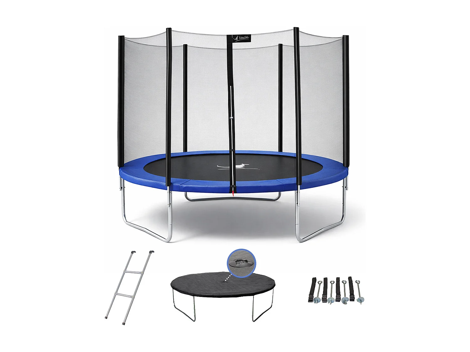KANGUI Trampoline rond Bleu Ø300cm avec filet, échelle, bâche et kit ancrage