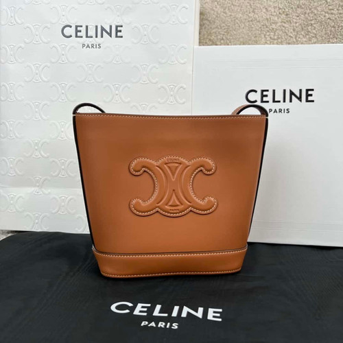 Celine CUIR TRIOMPHE Mini smooth cowhide bucket bag brown