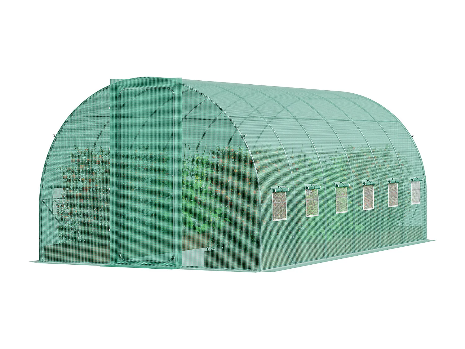Serre Tunnel SucceBuy 590x295x225 cm, Serre pour Jardinage Extérieur, Cadre en Acier Galvanisé, Vert
