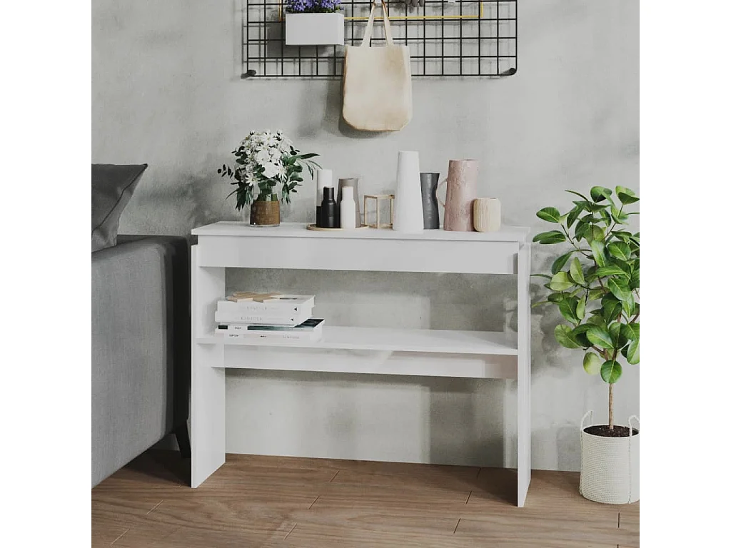 Table console Blanc brillant 102x30x80 cm Aggloméré