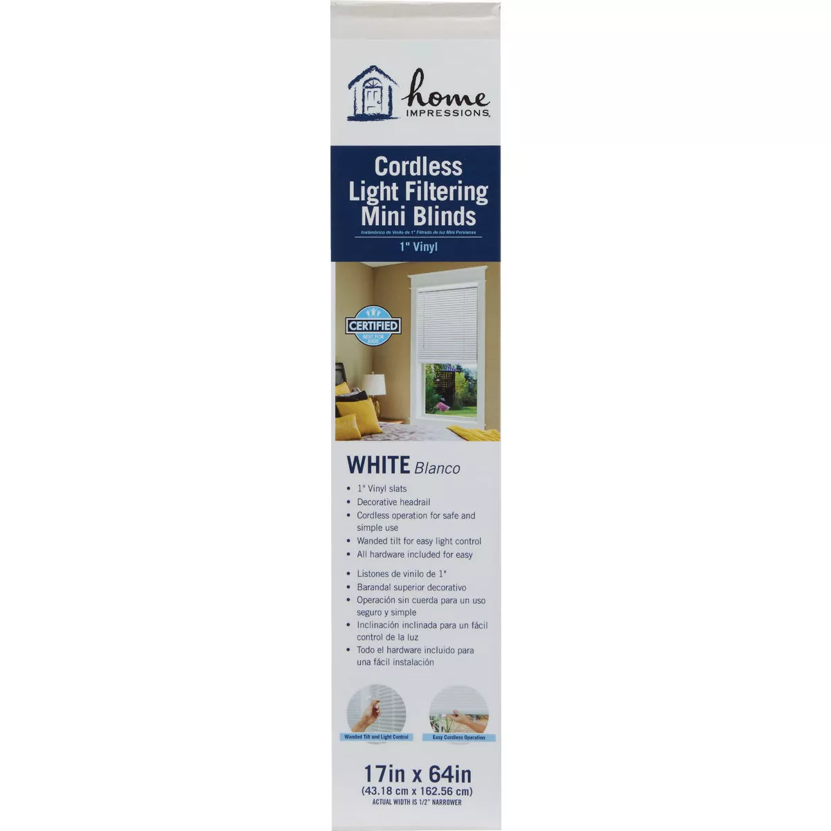 Home Impressions 17 In. x 64 In. x 1 In. White Vinyl Light Filtering Cordless Mini Blind