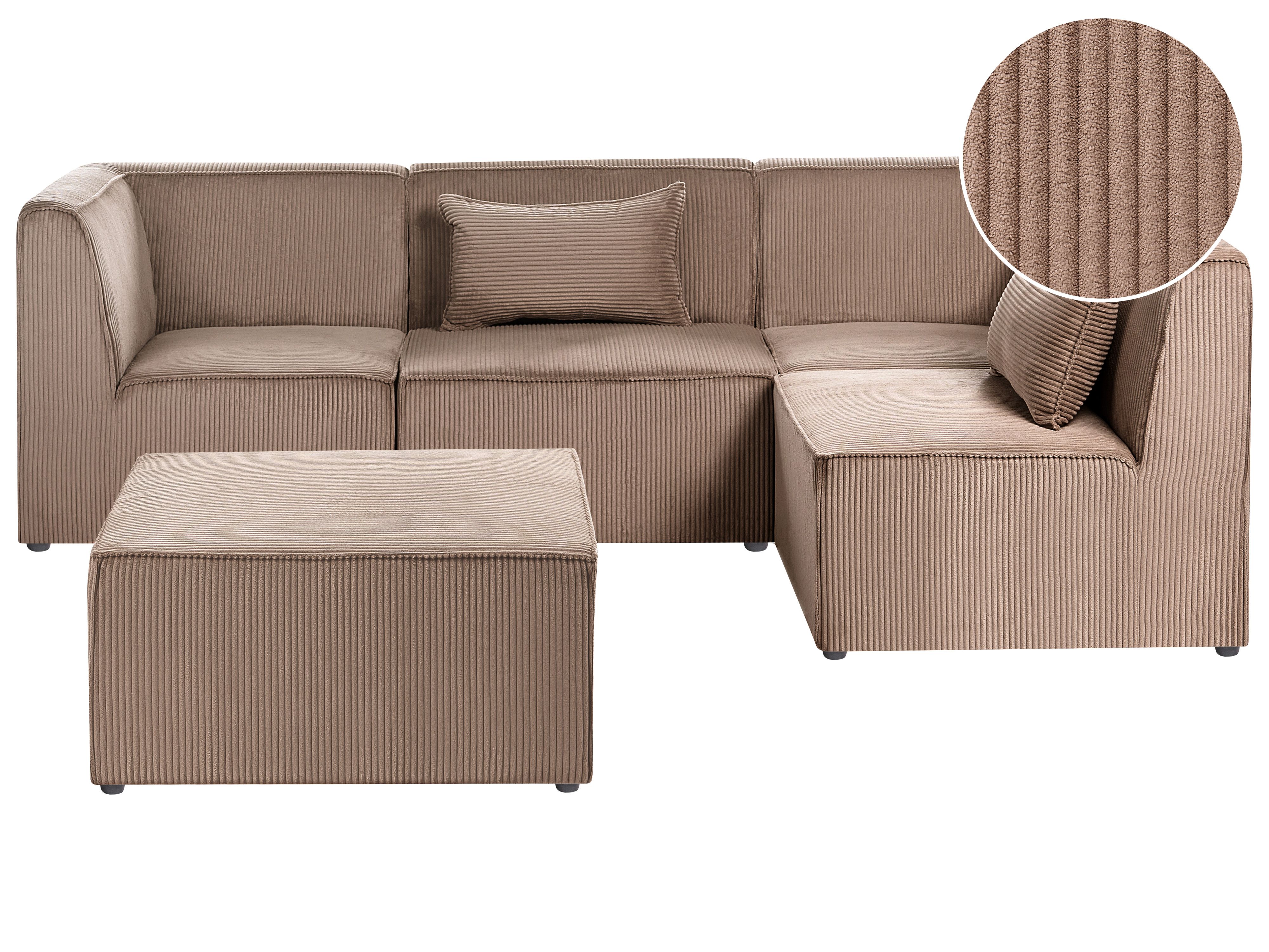 Modular Corner Sofa 4 Seater LEMVIG Corduroy Sand Beige with Ottoman Left Hand