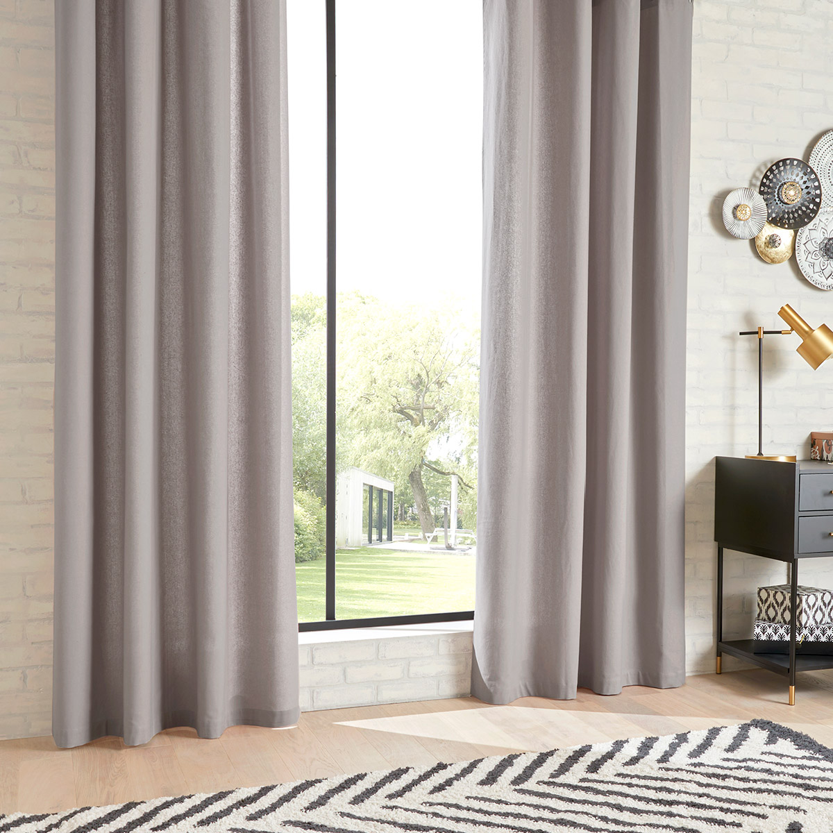 Curtain "Anjali" Cotton & metal, light grey, 135x240 cm