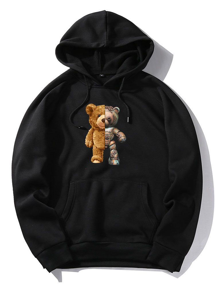 Robot Bear Graphic Print Hoodies