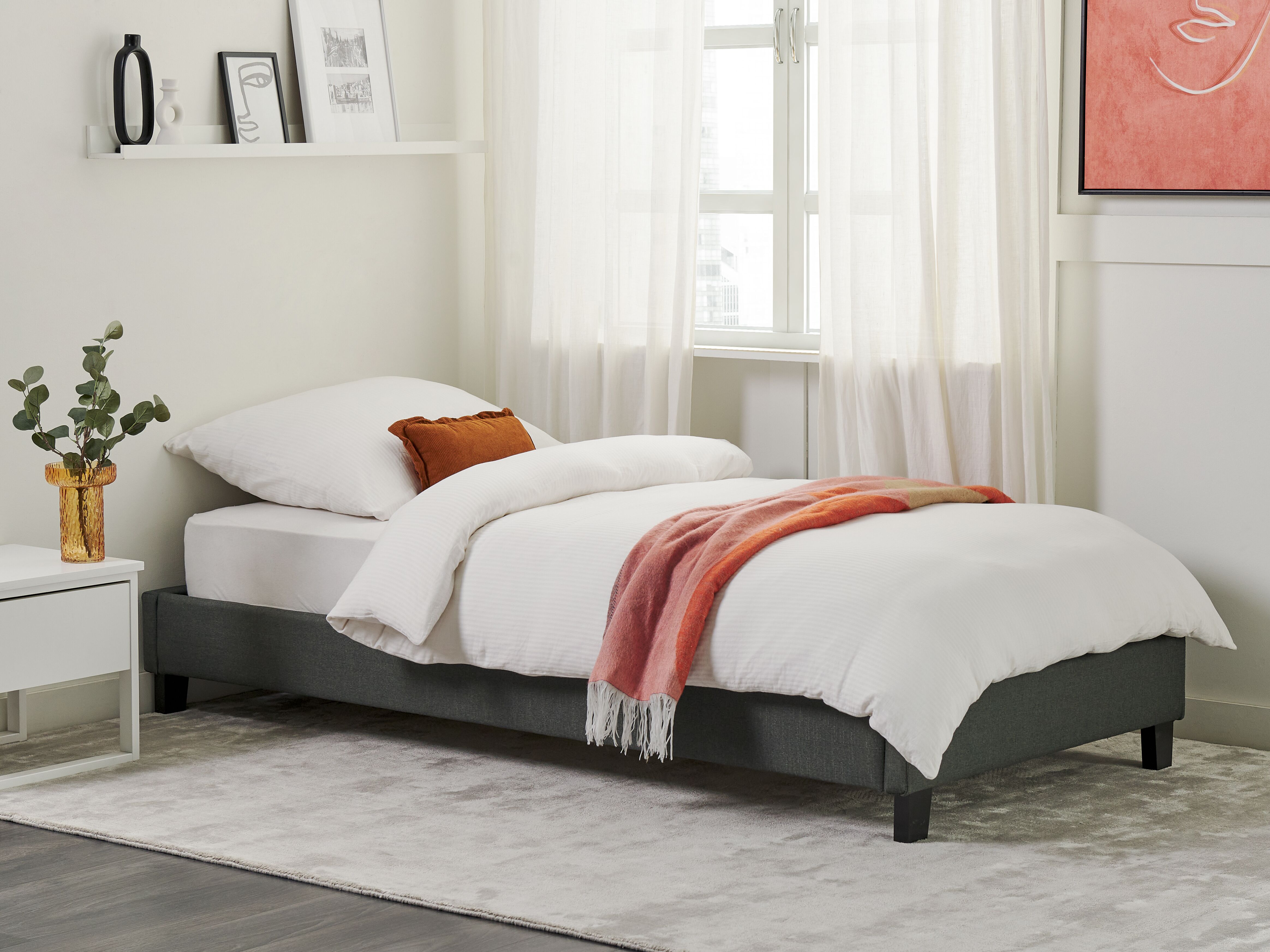 Bed without Headboard Fabric ROANNE 90 x 200 cm (EU Single) Grey