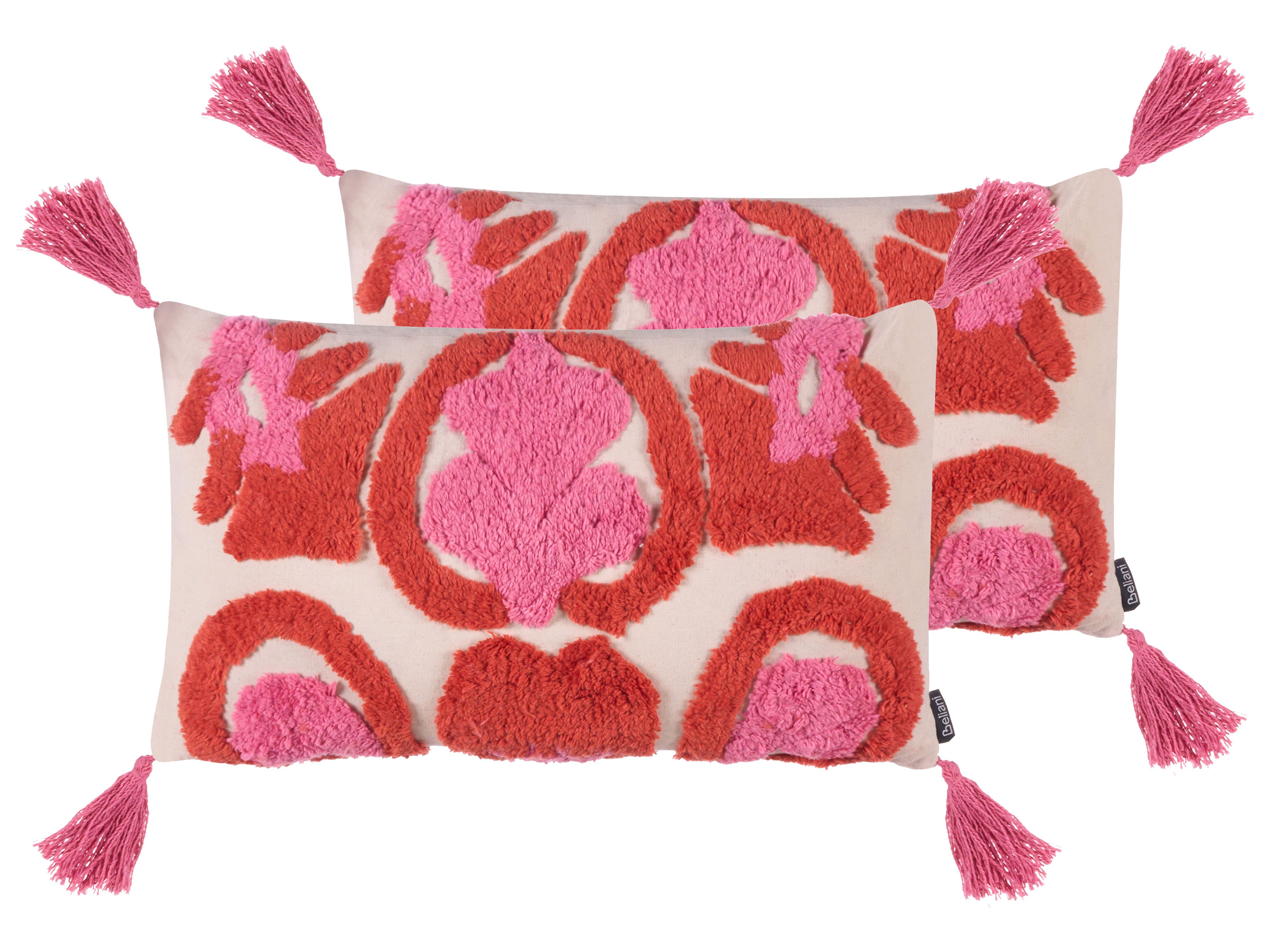 Set of 2 Decorative Cushions FRAKSINUS Cotton 30 x 50 cm Pink Geometric Pattern