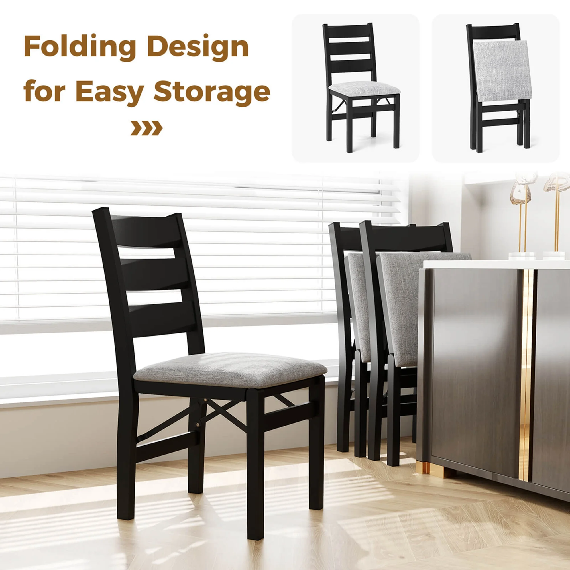 Costway Folding Chairs Set of 2 Modern Upholstered Chairs with Comfy Backrest & Padded Seat - Image 8