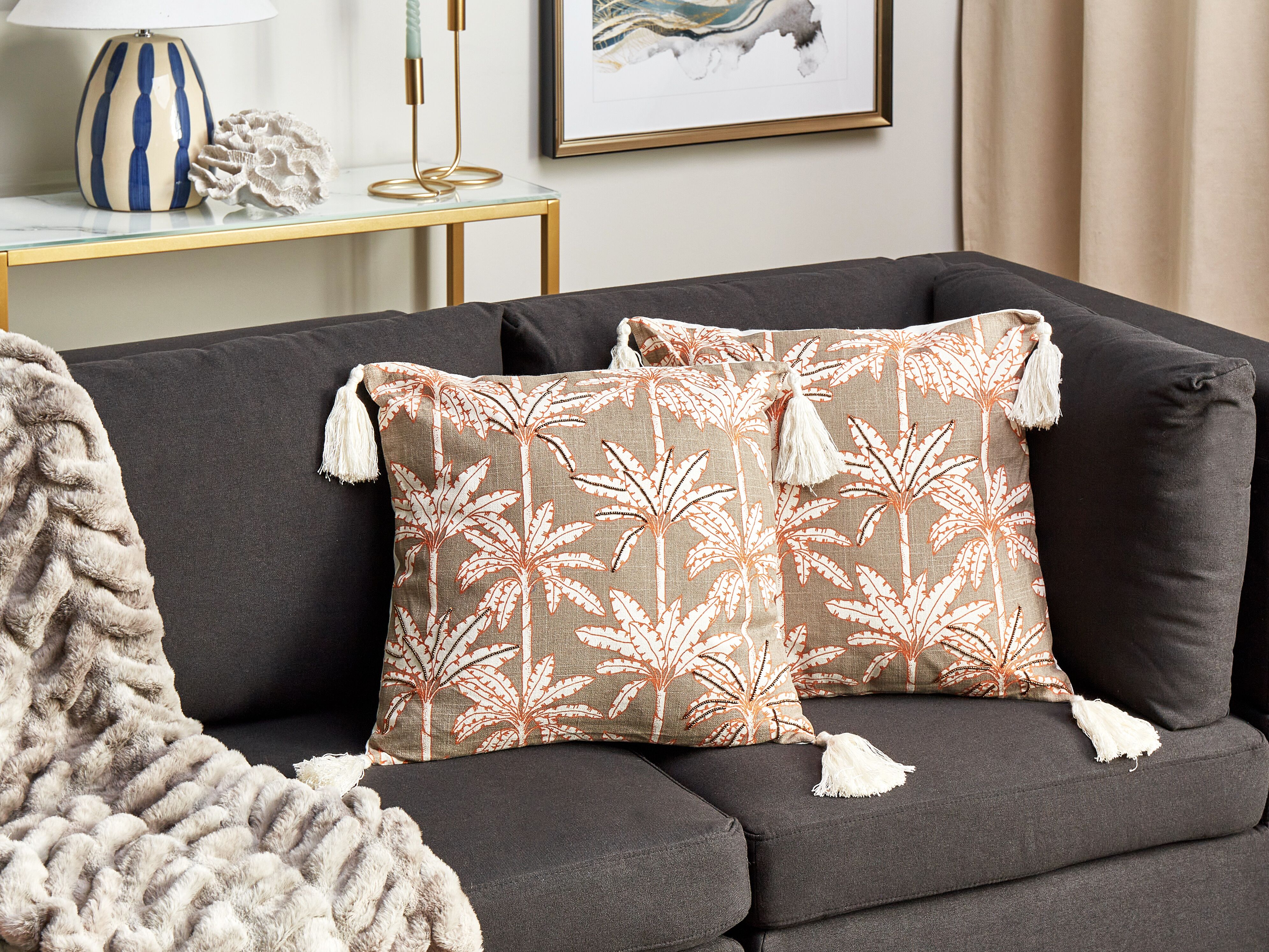 Set of 2 Decorative Cushions MELOBESIA Cotton 45 x 45 cm Multicolour Plant Pattern