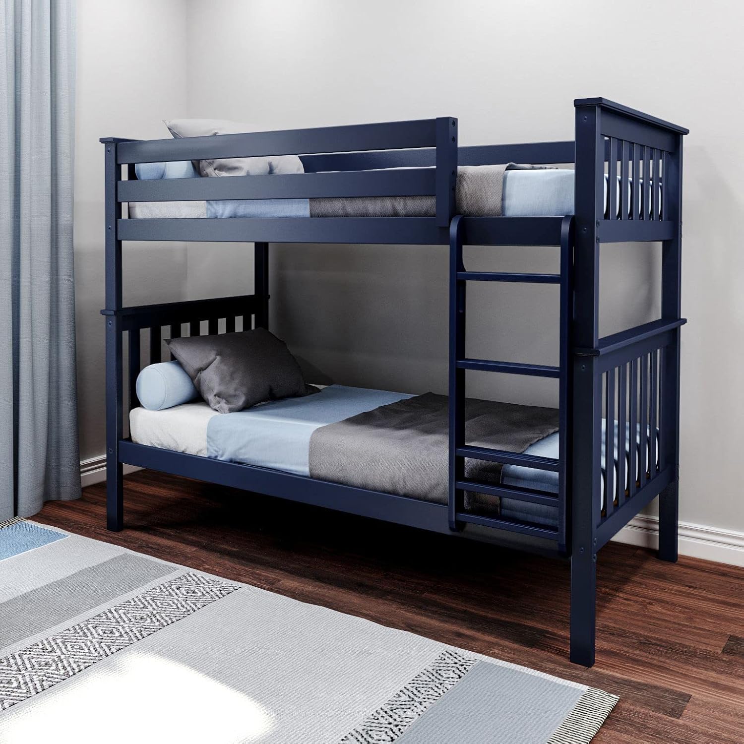 Max & Lily Bunk Bed Twin over Twin, Solid Wood Bunk Bed Frame with Ladder for Kids, 14