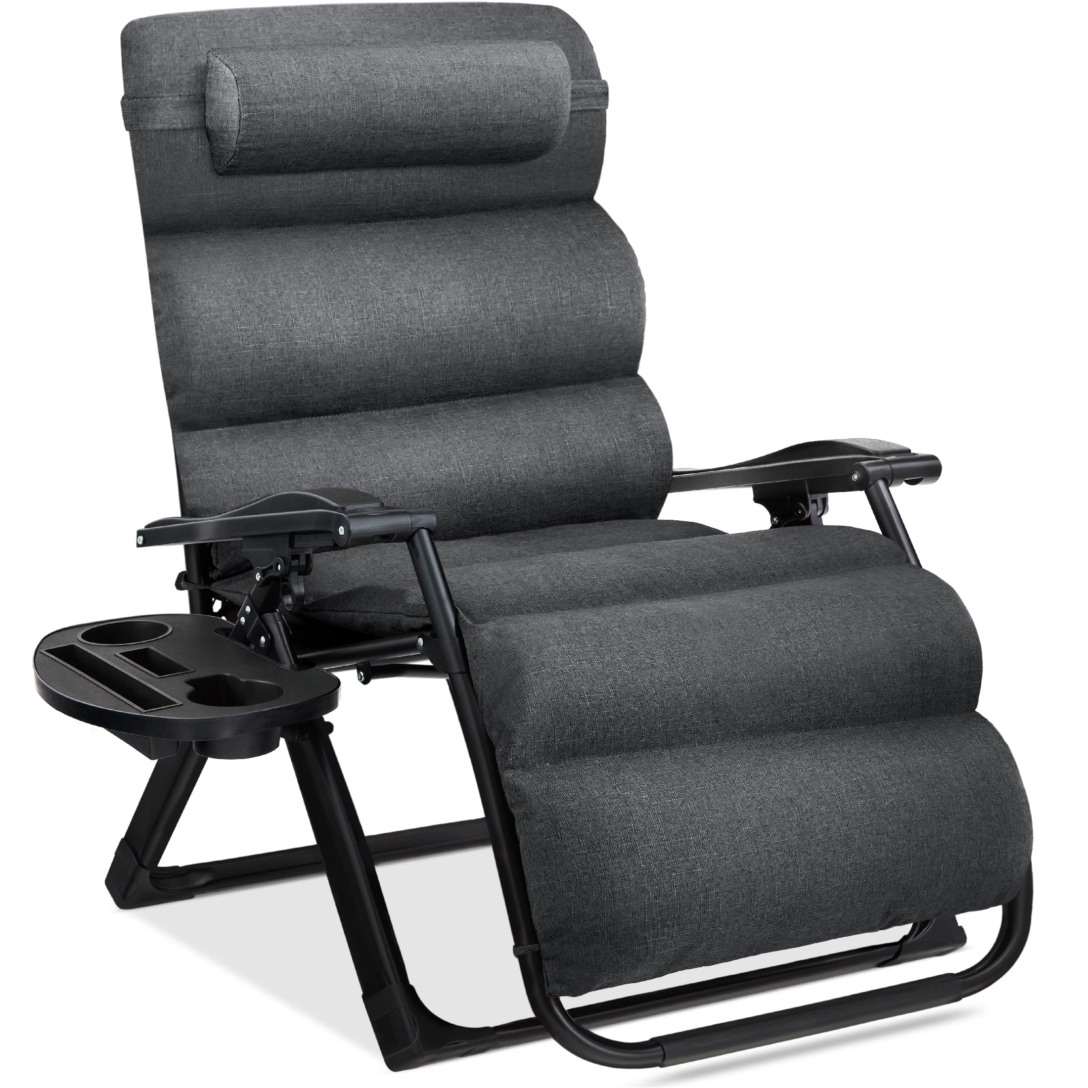 Best Choice Products Oversized Zero Gravity Folding Recliner With Removable Cushion And Side Tray - Fossil Gray