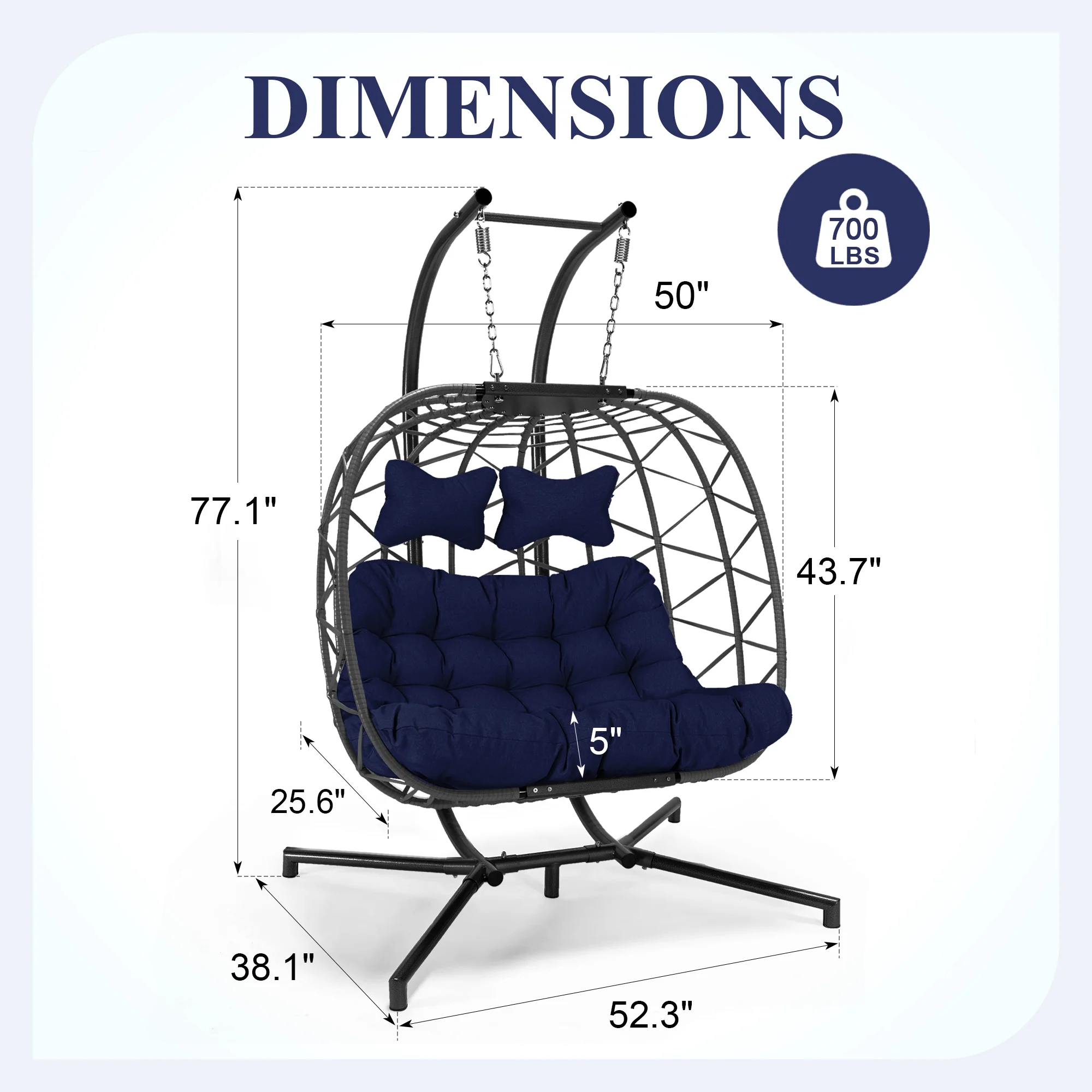 RADIATA Double Wicker Egg Swing Chair with Stand, 2-Person Hanging Egg Chair for Indoor/Outdoor, 700lbs Capacity, Thick Cushions & Headrest,Sturdy Metal Frame��Dark Gray - Image 15