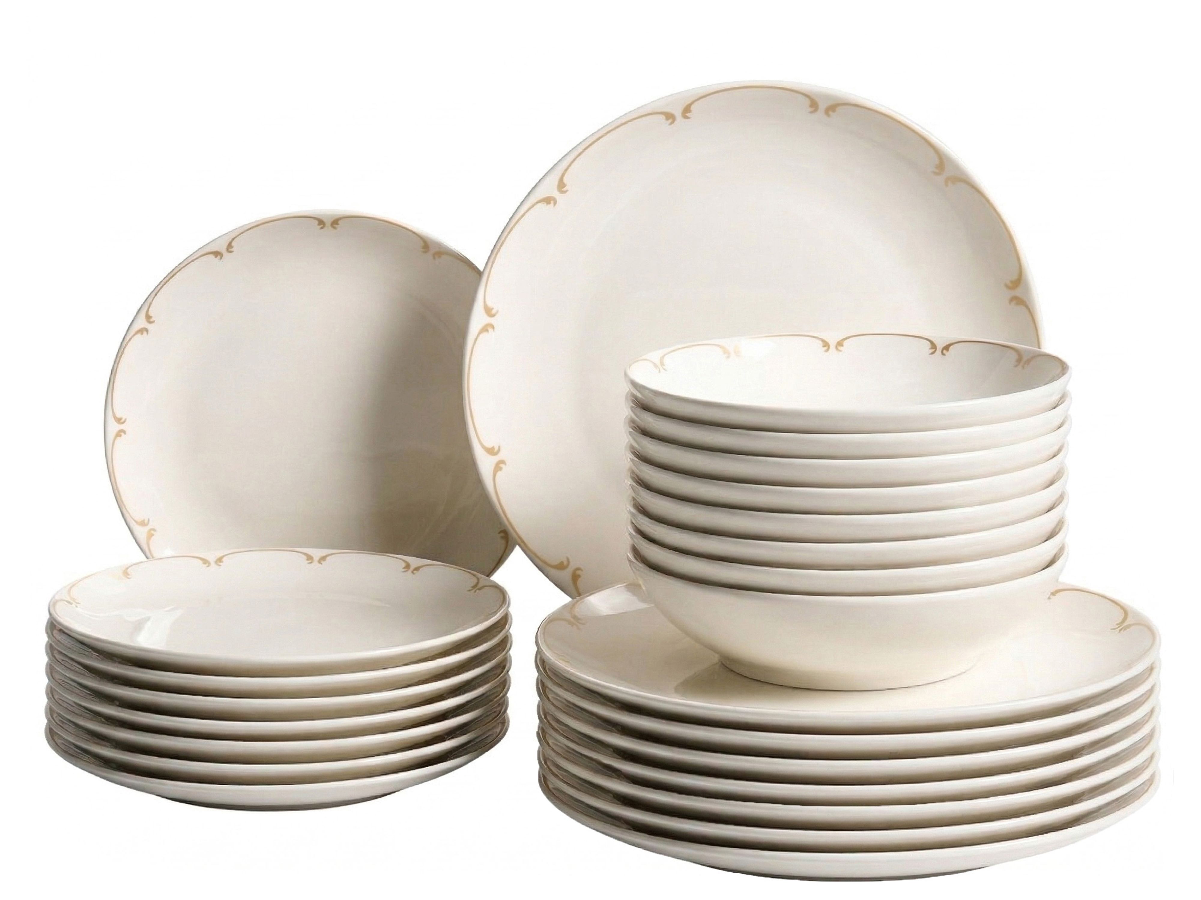 Set of 24 Dinnerware CHAROLI Porcelain White/ Gold