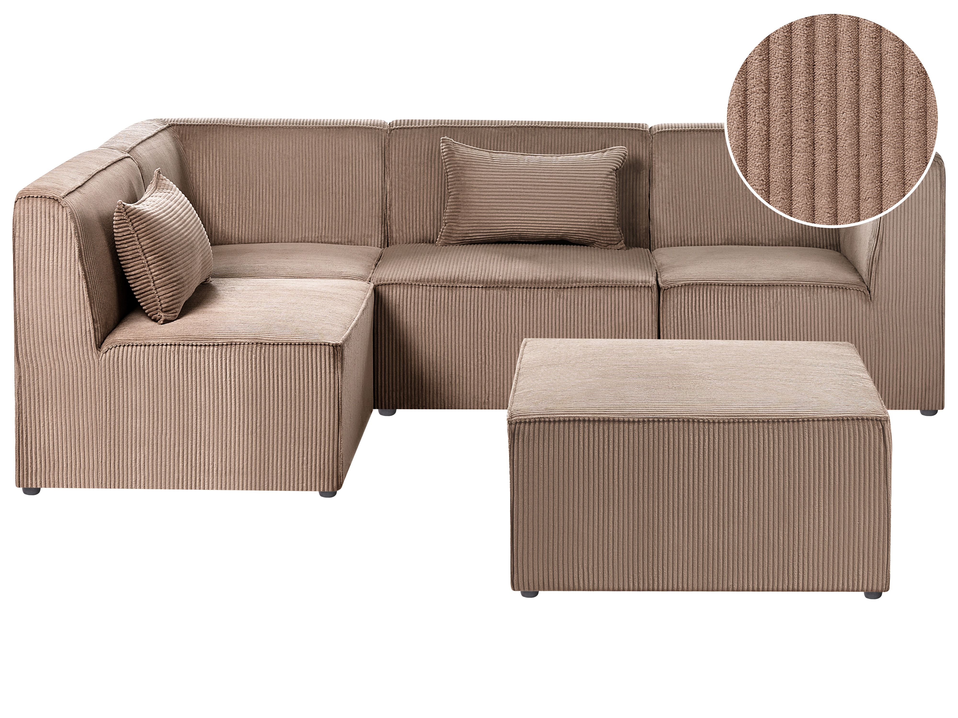 Modular Corner Sofa 4 Seater LEMVIG Corduroy Sand Beige with Ottoman Right Hand