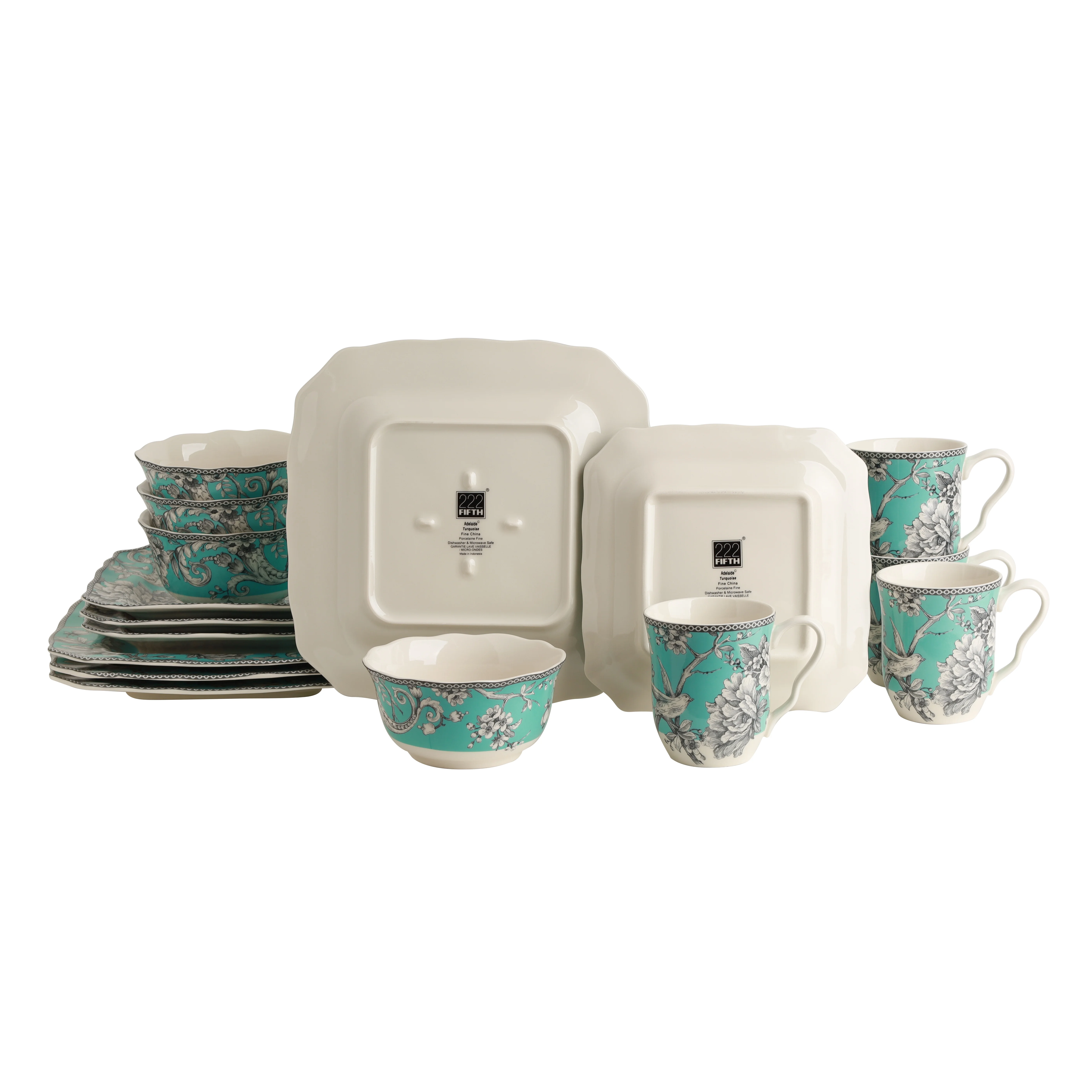 222 Fifth Adelaide Round 16-Piece Porcelain Dinnerware Set, Black Toile - Image 42