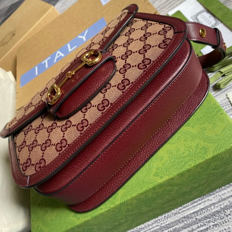 Replica Gucci Horsebit 1955 Small Bag 602204 In Burgundy Gg Canvas1:1High-quality replica