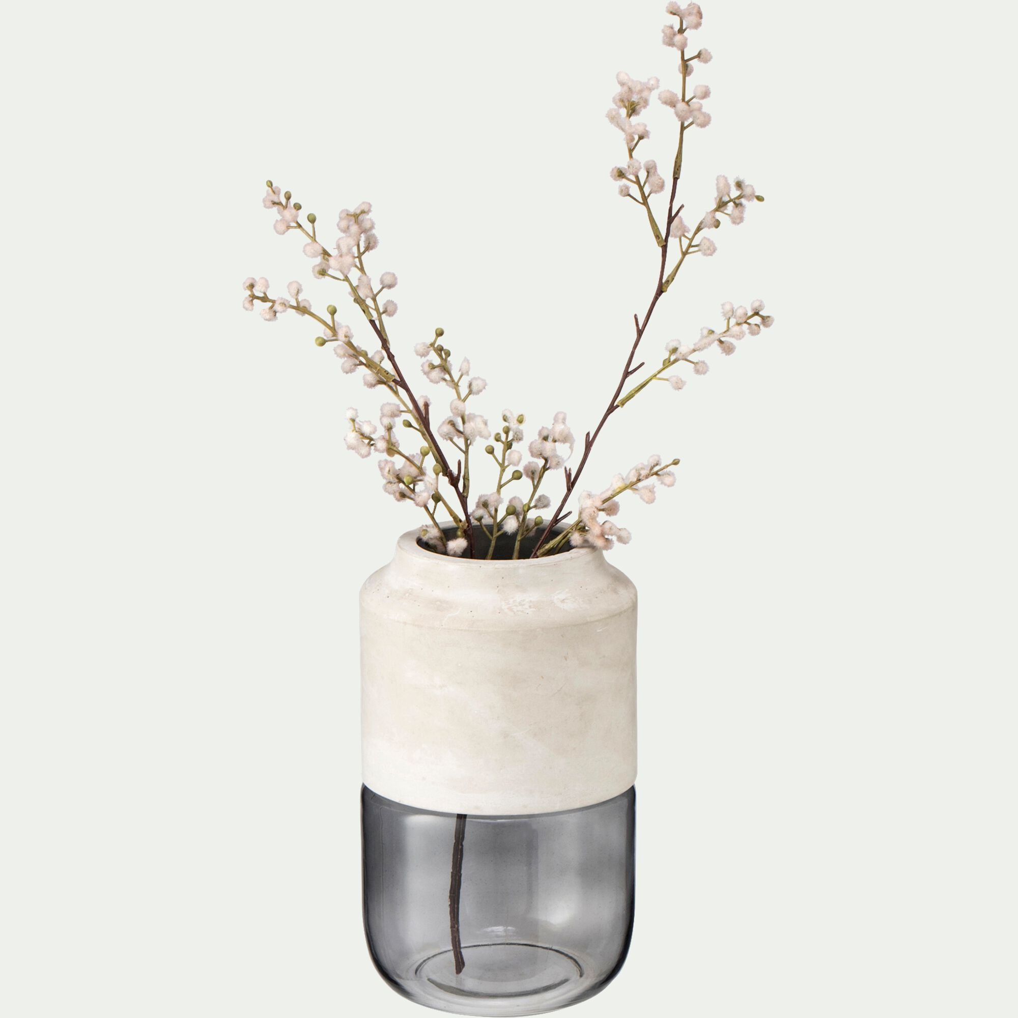 AREZZO - Vase en verre et bois - gris H23,5cm