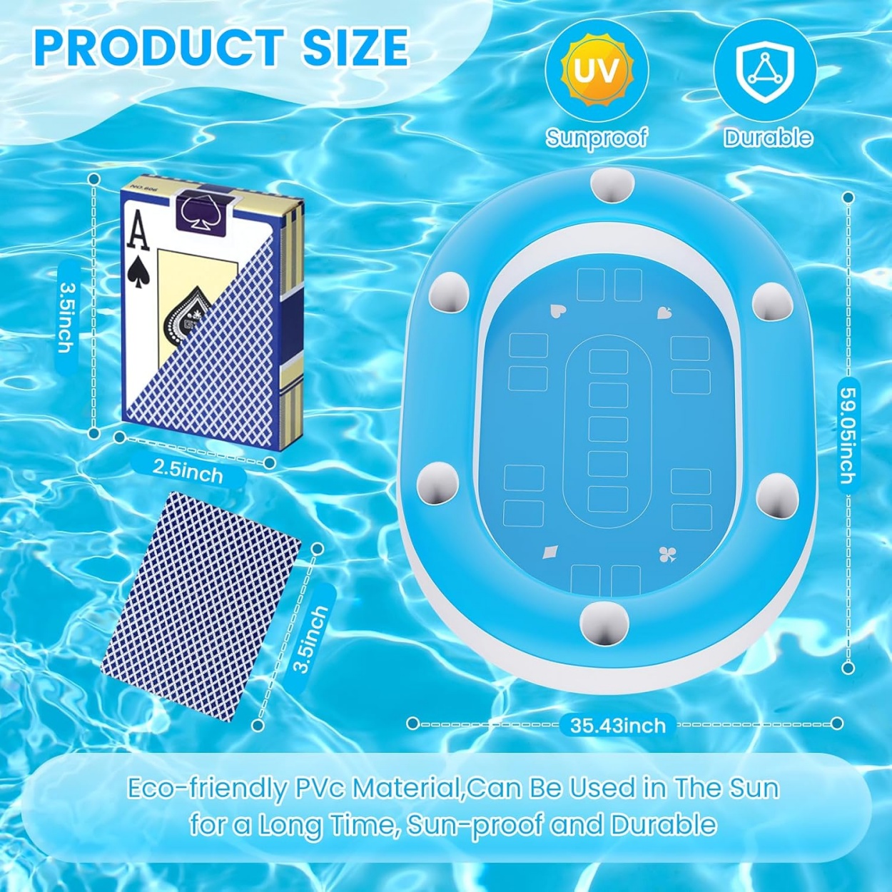 Extra Large Floating Games Table with Waterproof Playing Cards, Inflatable Pool Bar for Adults,Inflatable Food Drink Holder