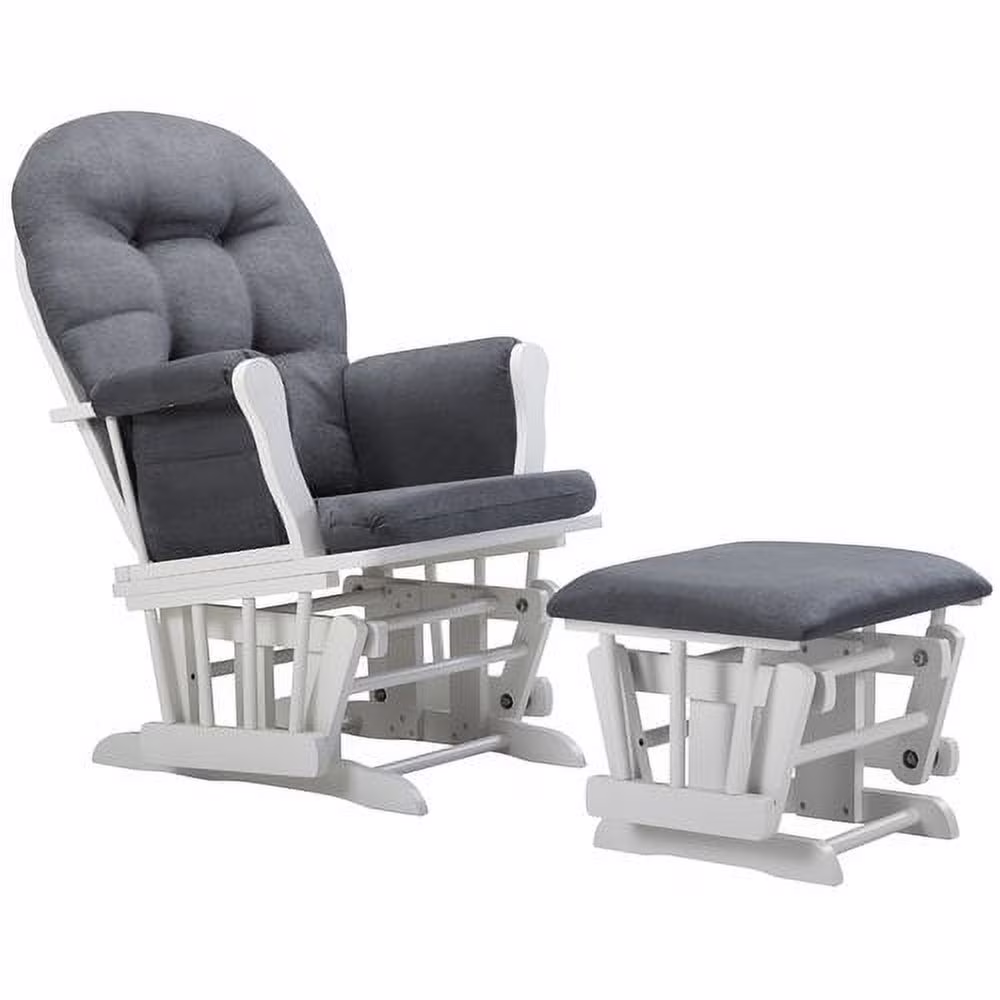 Angel Line Windsor Glider and Ottoman, Natural Finish with Gray Cushions - Image 3