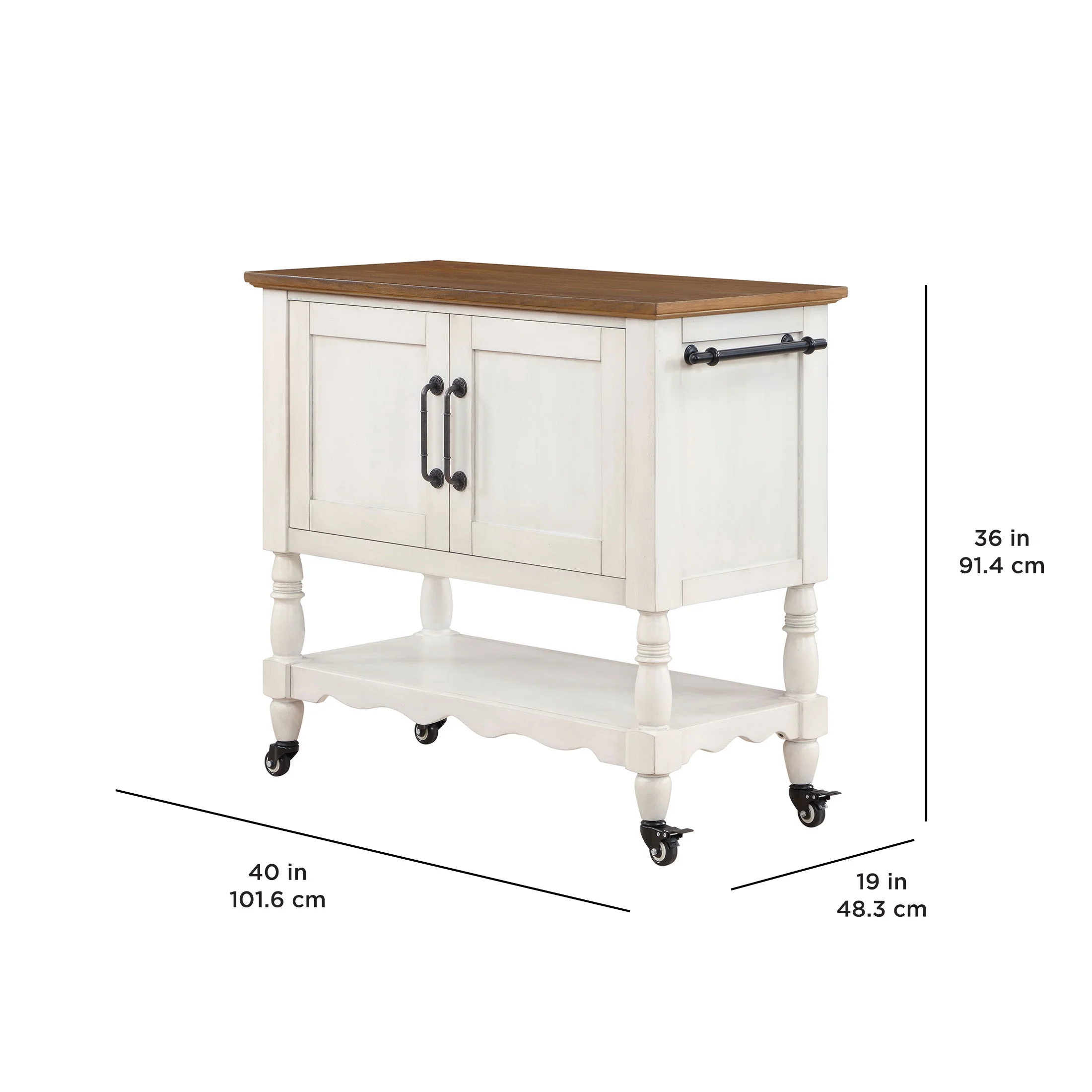 The Pioneer Woman Two-Tone Kitchen Cart Made With Solid Wood Frame, White - Image 3