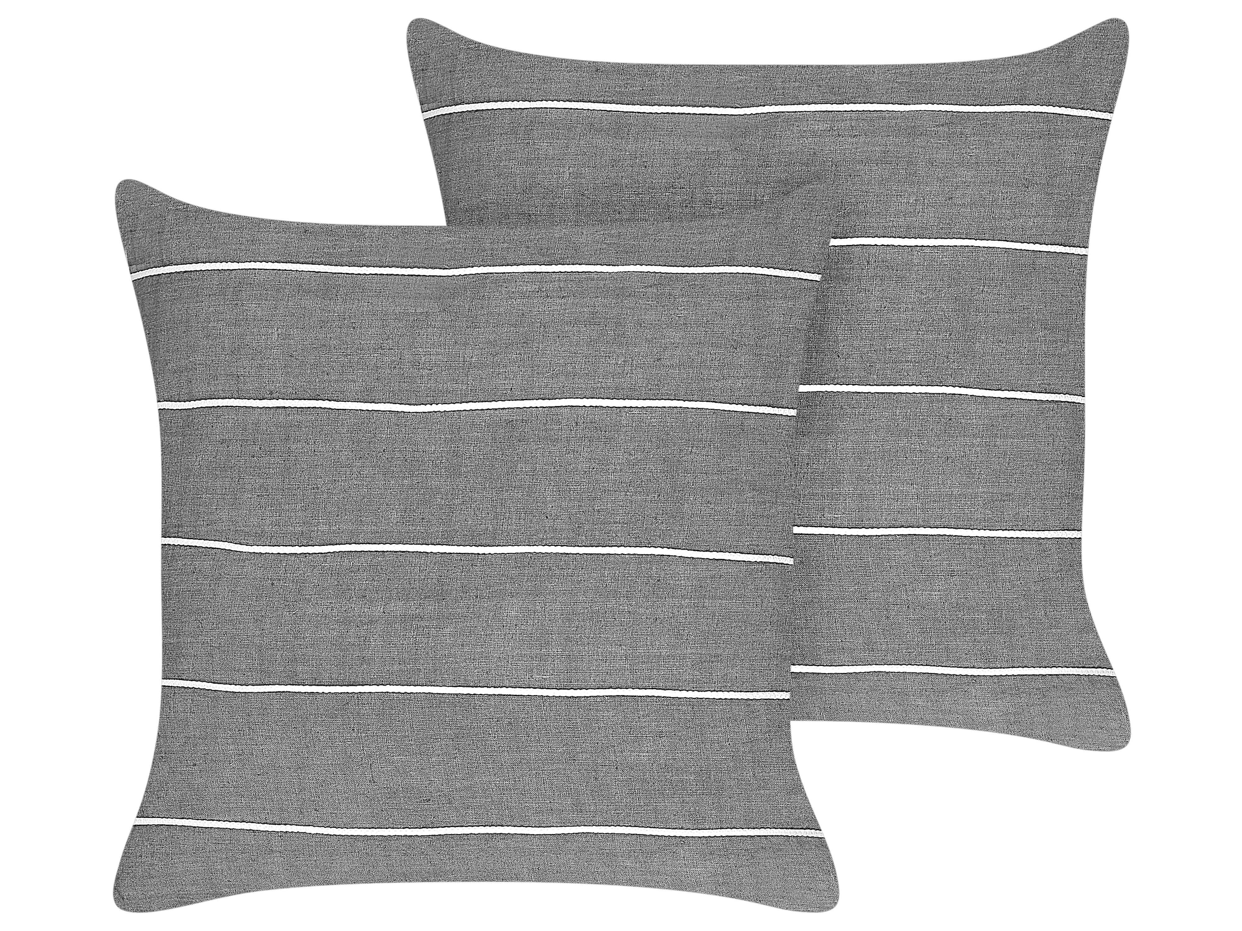 Set of 2 Decorative Cushions MILAS Linen 50 x 50 cm Grey Striped