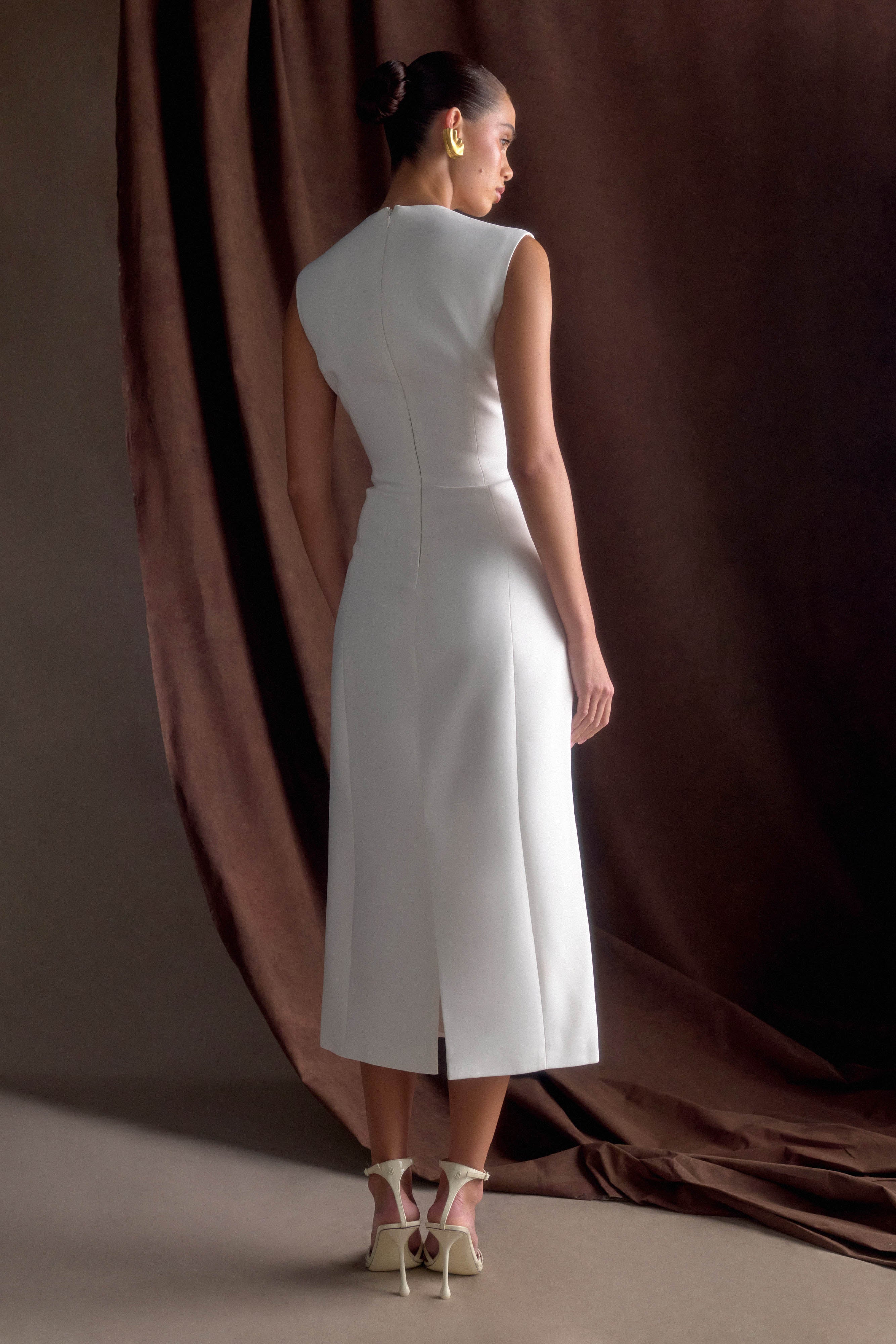 Audrine Suiting Sleeveless Midi Dress - Ivory