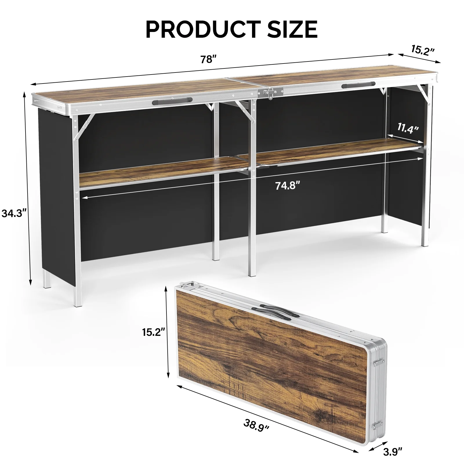 Ktaxon 78" Foldable Bar Table, Mobile Bar with 3-Tier Shelves & Carry Bag - Perfect for Events, Parties, Camping, Picnics, Tradeshows, and Both Outdoor/Indoor Use (Comes with Black Skirt, Black) - Image 11