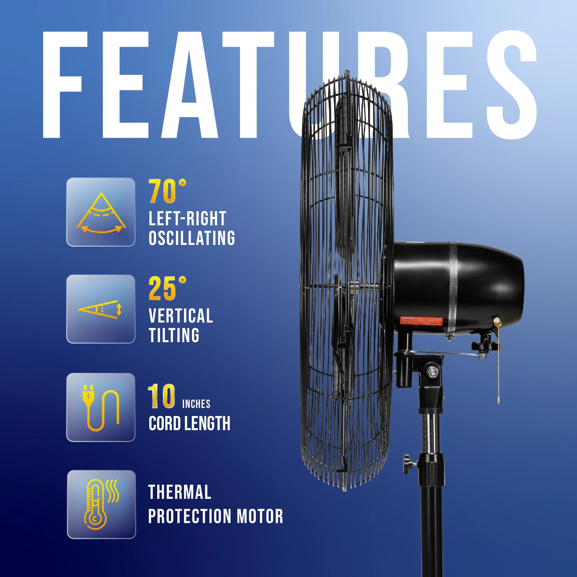 Tornado - 20 Inch High Velocity Metal Oscillating Pedestal Fan - Commercial, Industrial Use Water-Resistant - Image 16