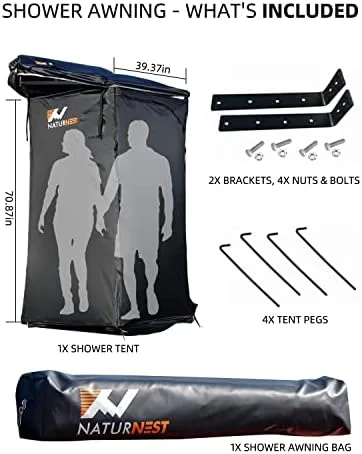 Naturnest Shower Tent with Roof and Floor mat, Overland Shower Awning, Bathroom Tent for SUV Car Camping Shower Tent, Portable Shower Tent Toilet Camping Privacy Shelters, Car Side Shower Room