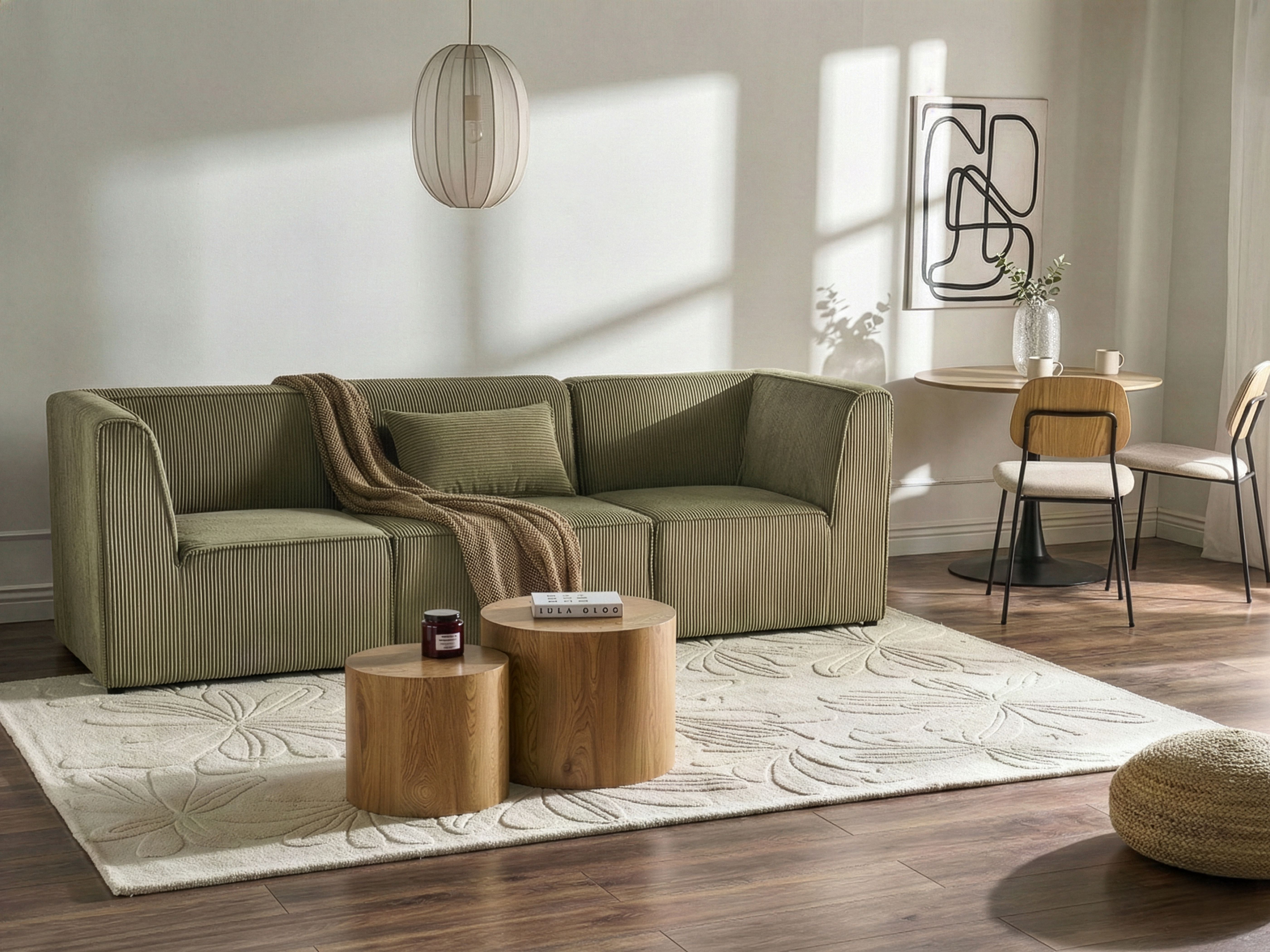 Modular Sofa 3 Seater LEMVIG Corduroy Green
