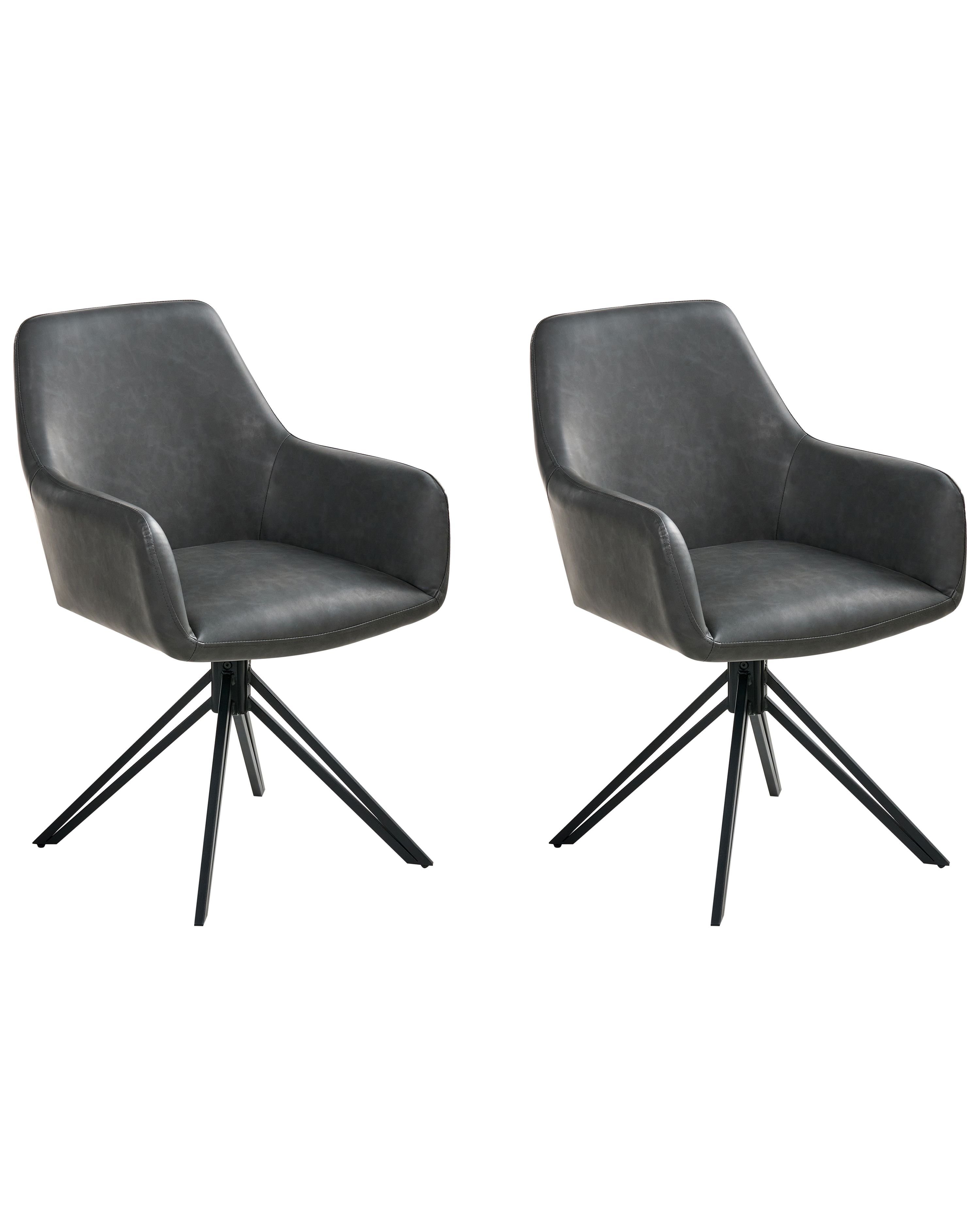 Set of 2 Dining Chairs Swivel SANSARC Faux Leather Black
