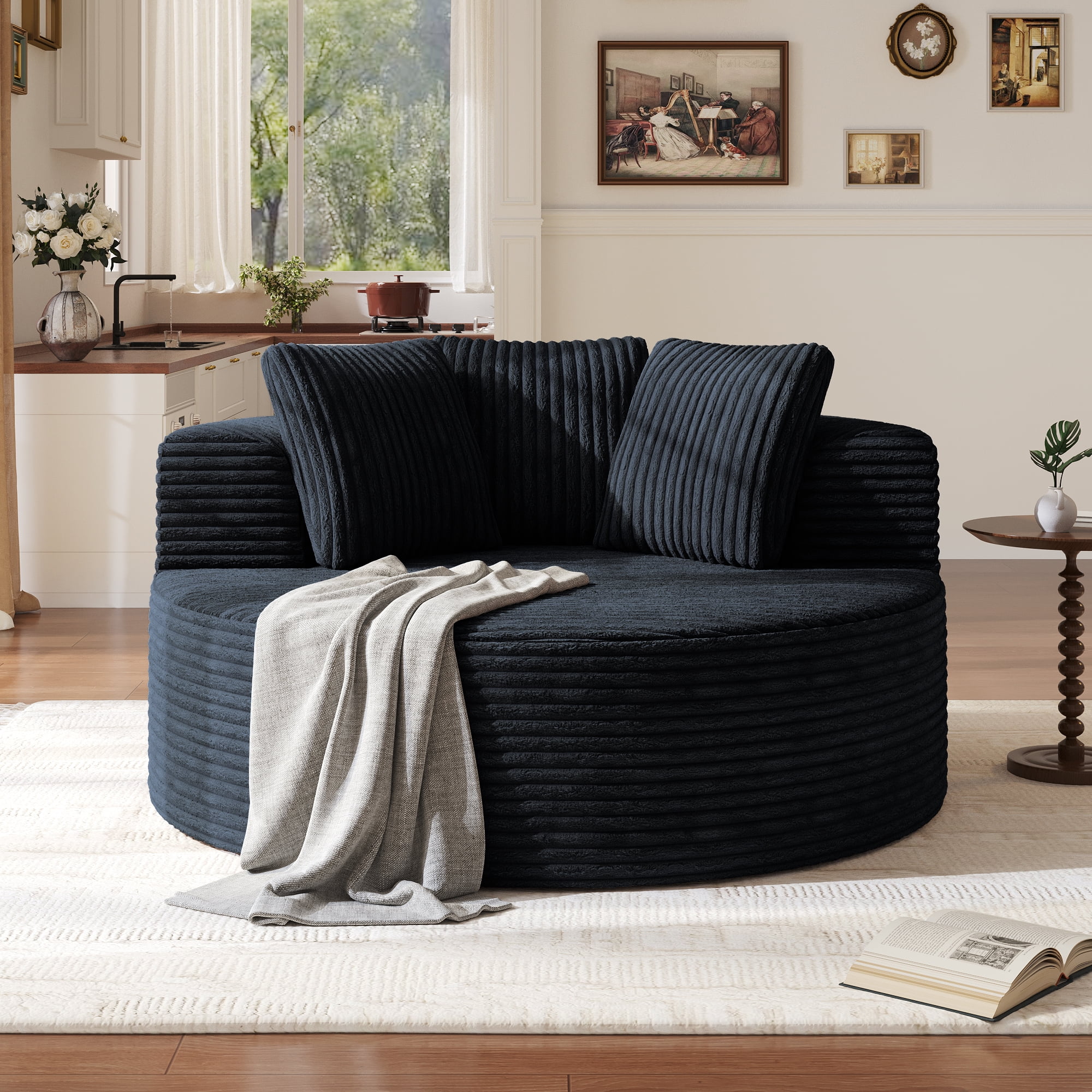 Sodrens Oversized Chaise Lounge Chair Indoor,Upholstered Sofa Bed with Throw Pillows and Armrests,Sleeper Chair for Living Room,Bedroom,Brown,Corduroy - Image 56