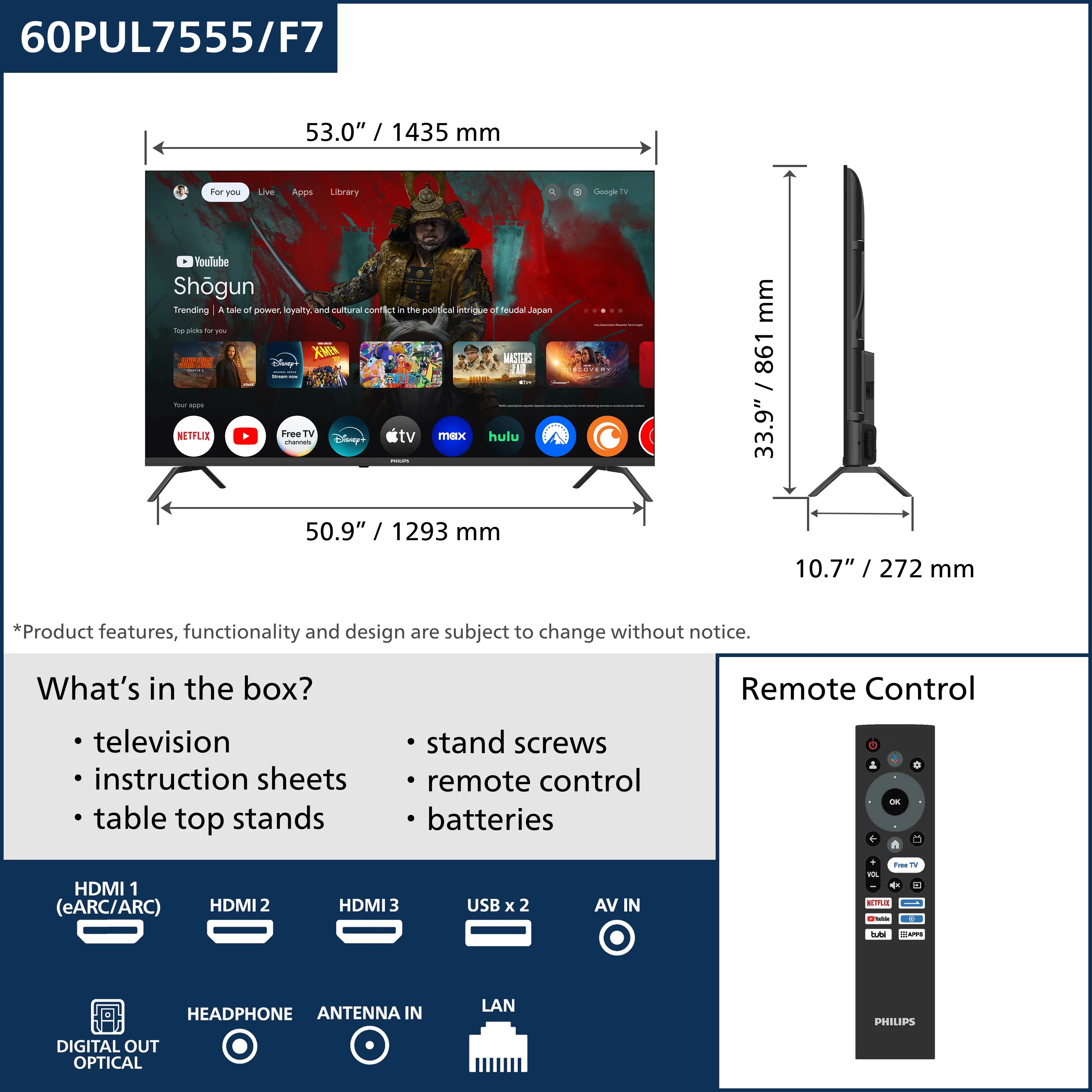 Philips 60�� Class 4K Ultra HD (2160p) Google Smart LED TV (60PUL7555/F7) - Image 5