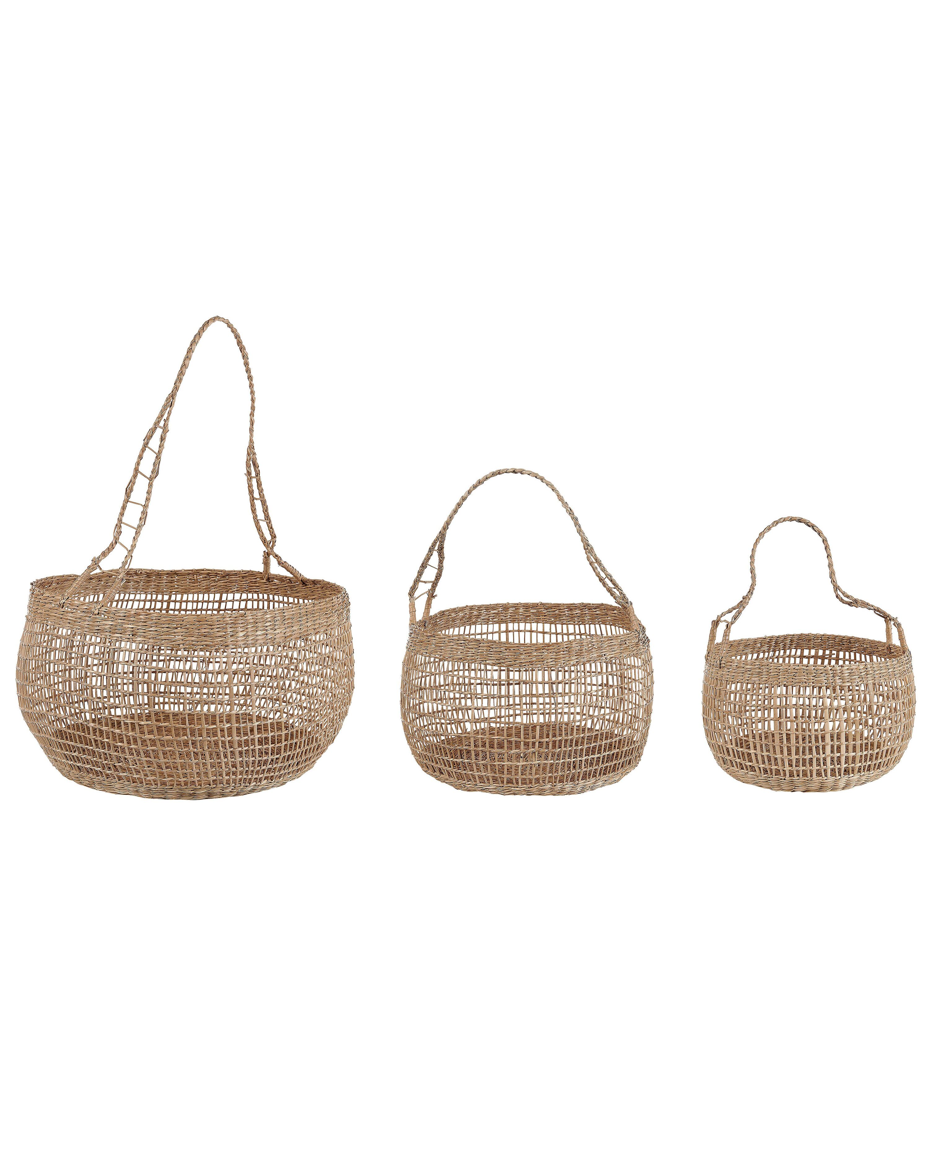 Set of 3 Baskets ARAPAIMA Seagrass Natural Ash Wood