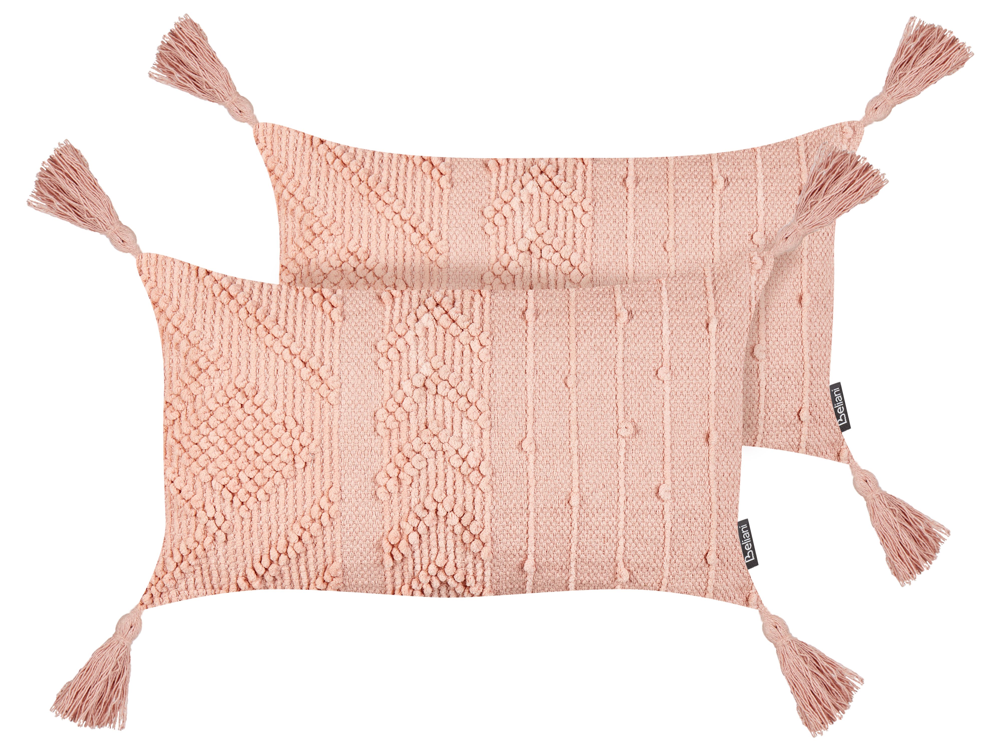 Set of 2 Decorative Cushions VALVARIA Cotton 30 x 50 cm Peach Pink Chevron Pattern