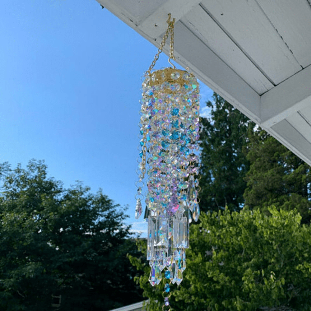 AuraHarmony Kristallen Windgong - Elegant Ontwerp met Metalen Bladeren - Creëert een Rustige Sfeer
