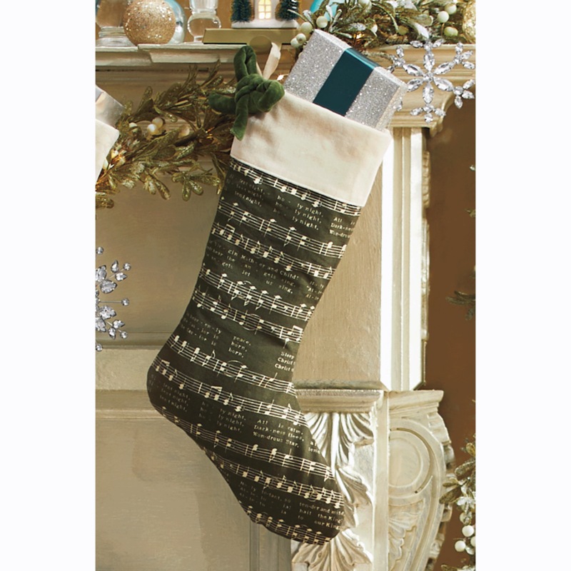 Silent Night Stocking with Velvet Bow - MIDNIGHT VELVET CATALOG