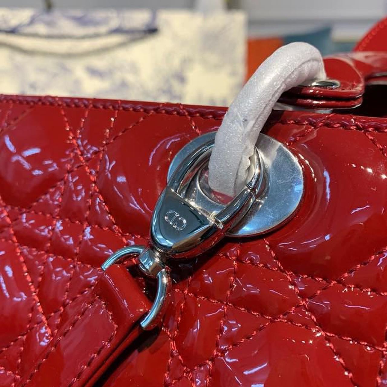 Christian Dior Large Lady Dior Bag Silver Hardware Cherry Red Patent For Women 12.5in/32cm CD1:1High-quality replica